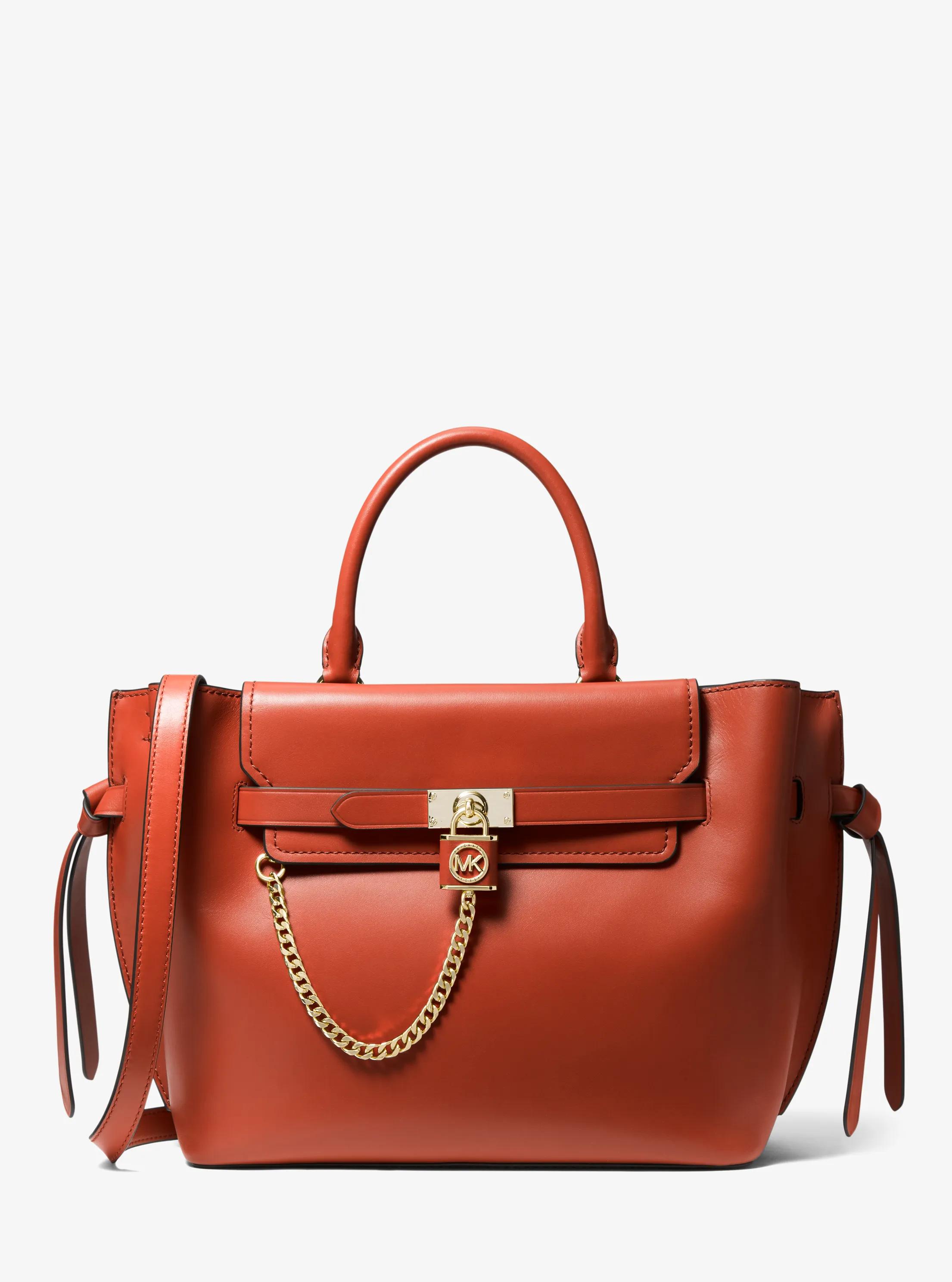 Hamilton Legacy Large Leather Belted Satchel in DEEP ORANGE | Michael Kors