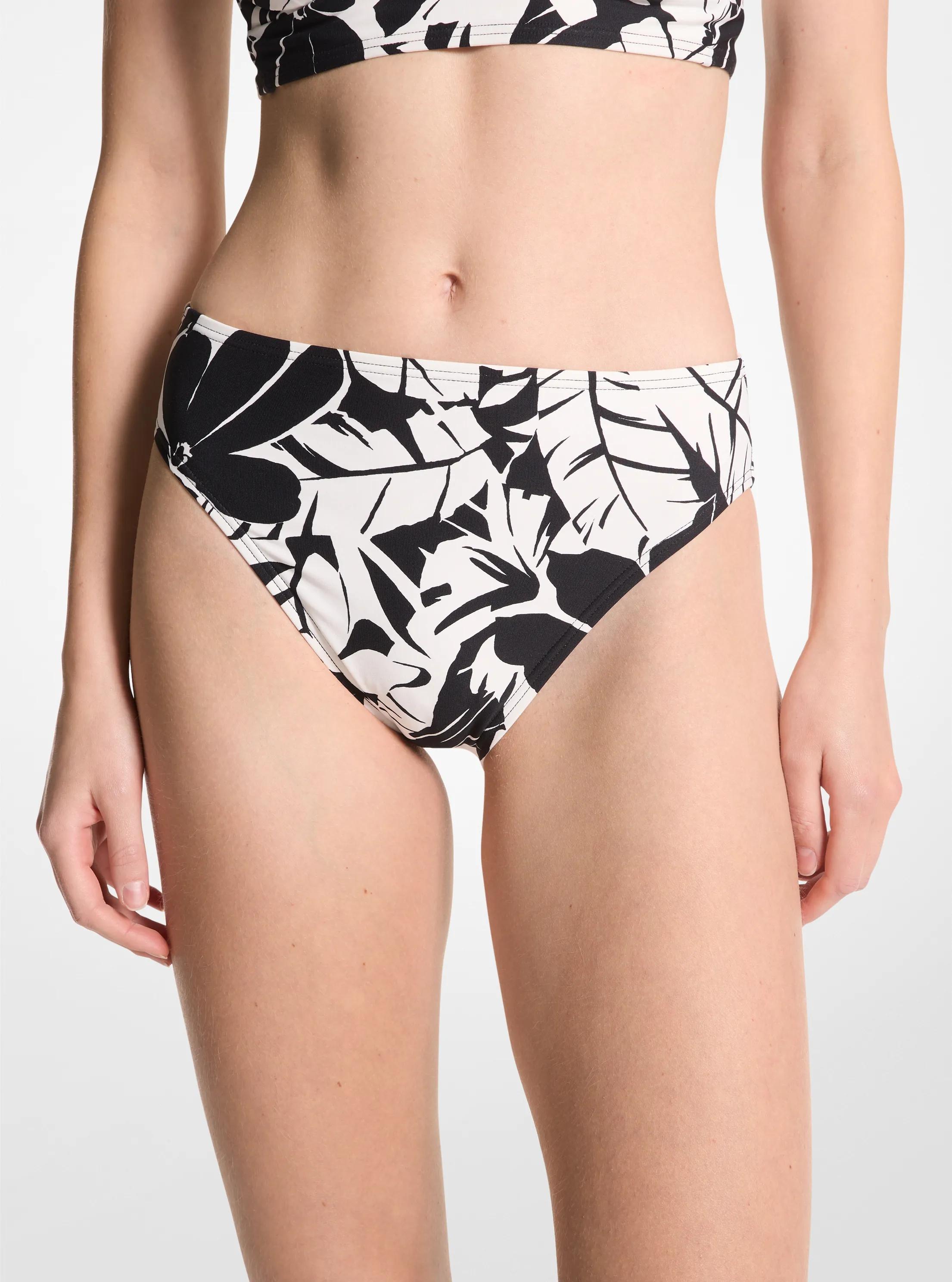 Palm Print Bikini Bottom in BLACK/WHITE | Michael Kors