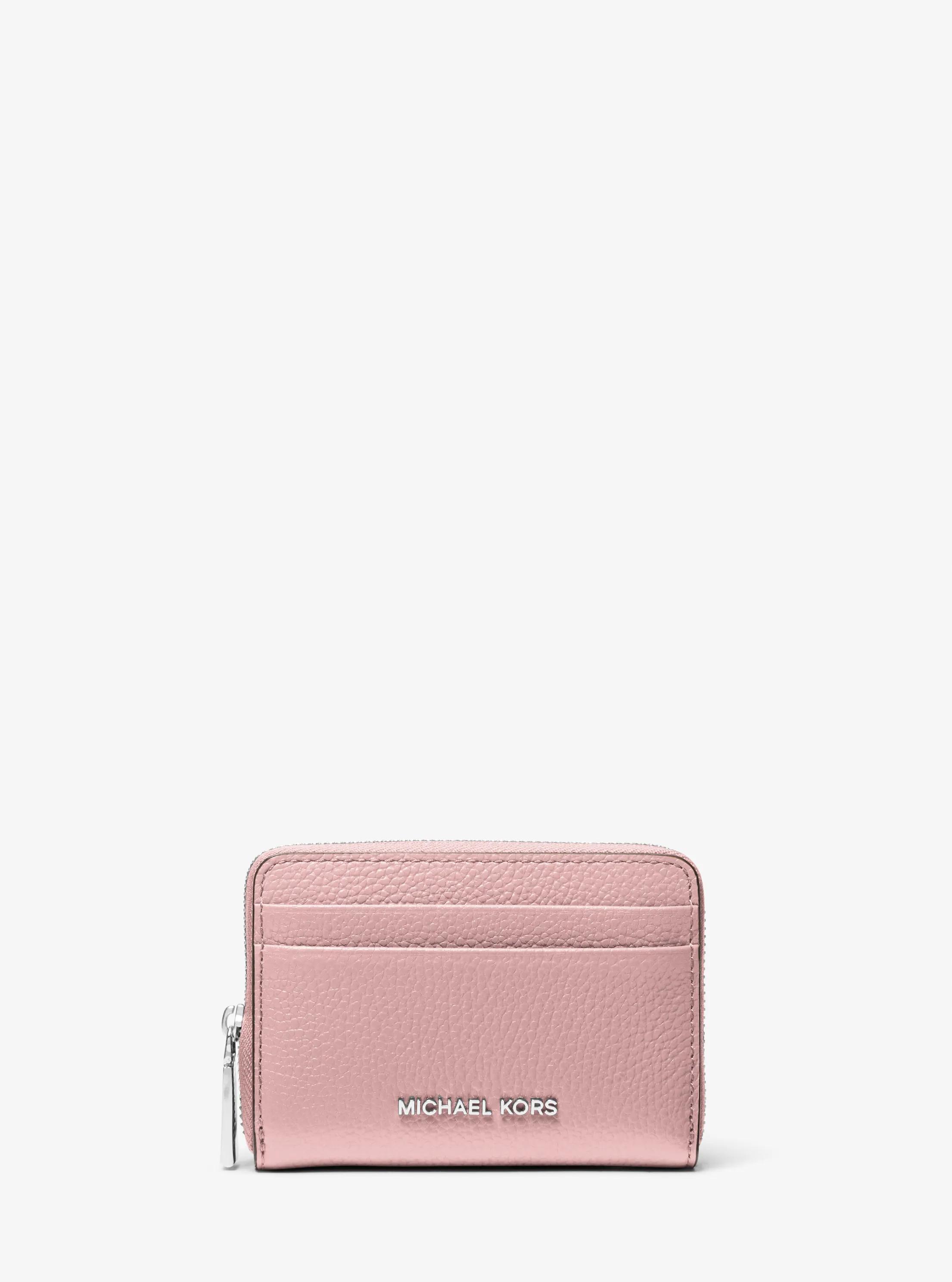 Tarjetero Jet Set peque&ntilde;o de piel granulada con cremallera circundante in ROSA AHUMADO | Michael Kors