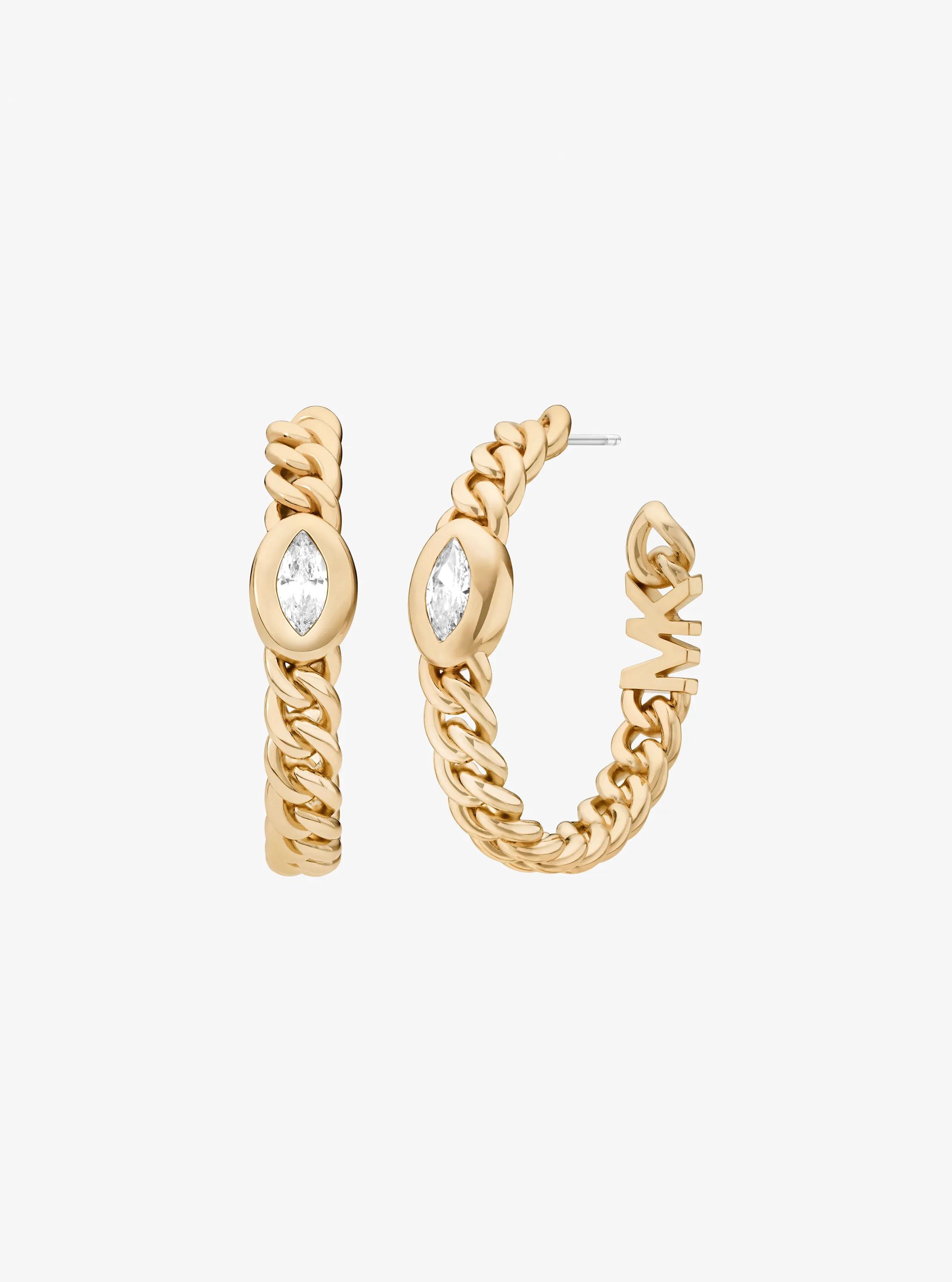 Marquise Stone Chain-Link Hoop Earrings in GOLD | Michael Kors