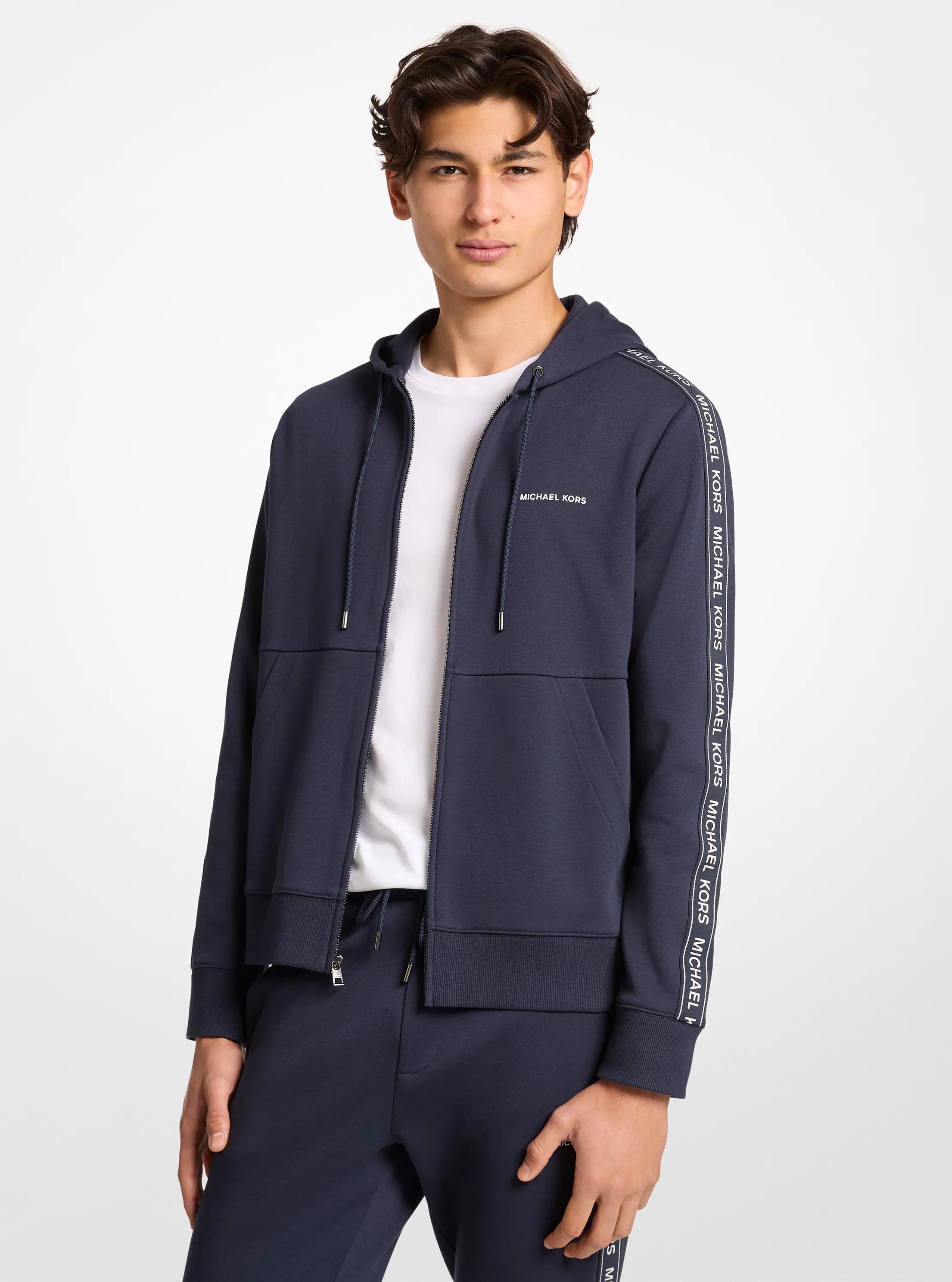 Logo Tape Cotton Blend Zip-Up Hoodie in MIDNIGHT | Michael Kors