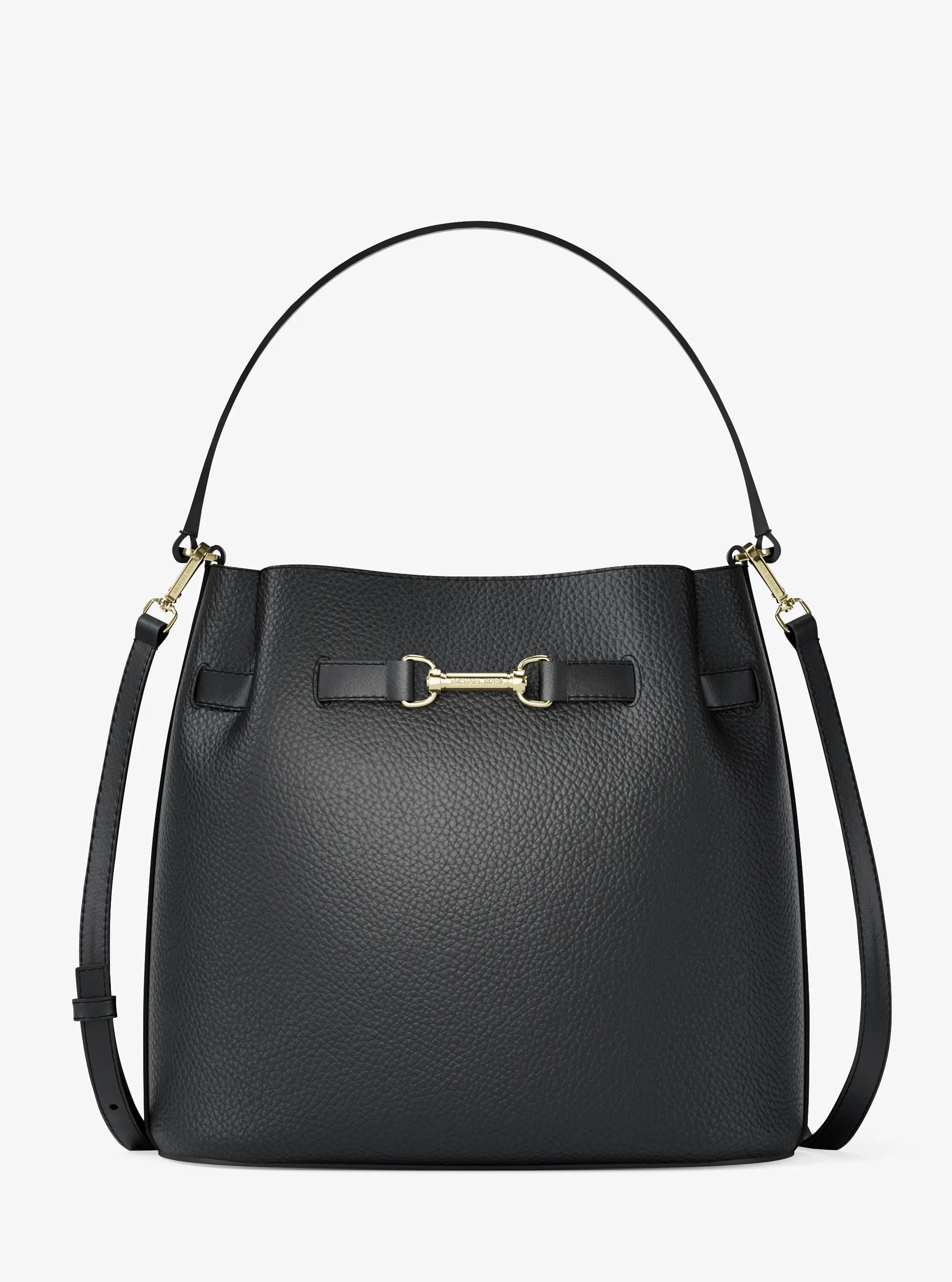 Carson Medium Pebbled Leather Convertible Bucket Crossbody Bag in BLACK | Michael Kors