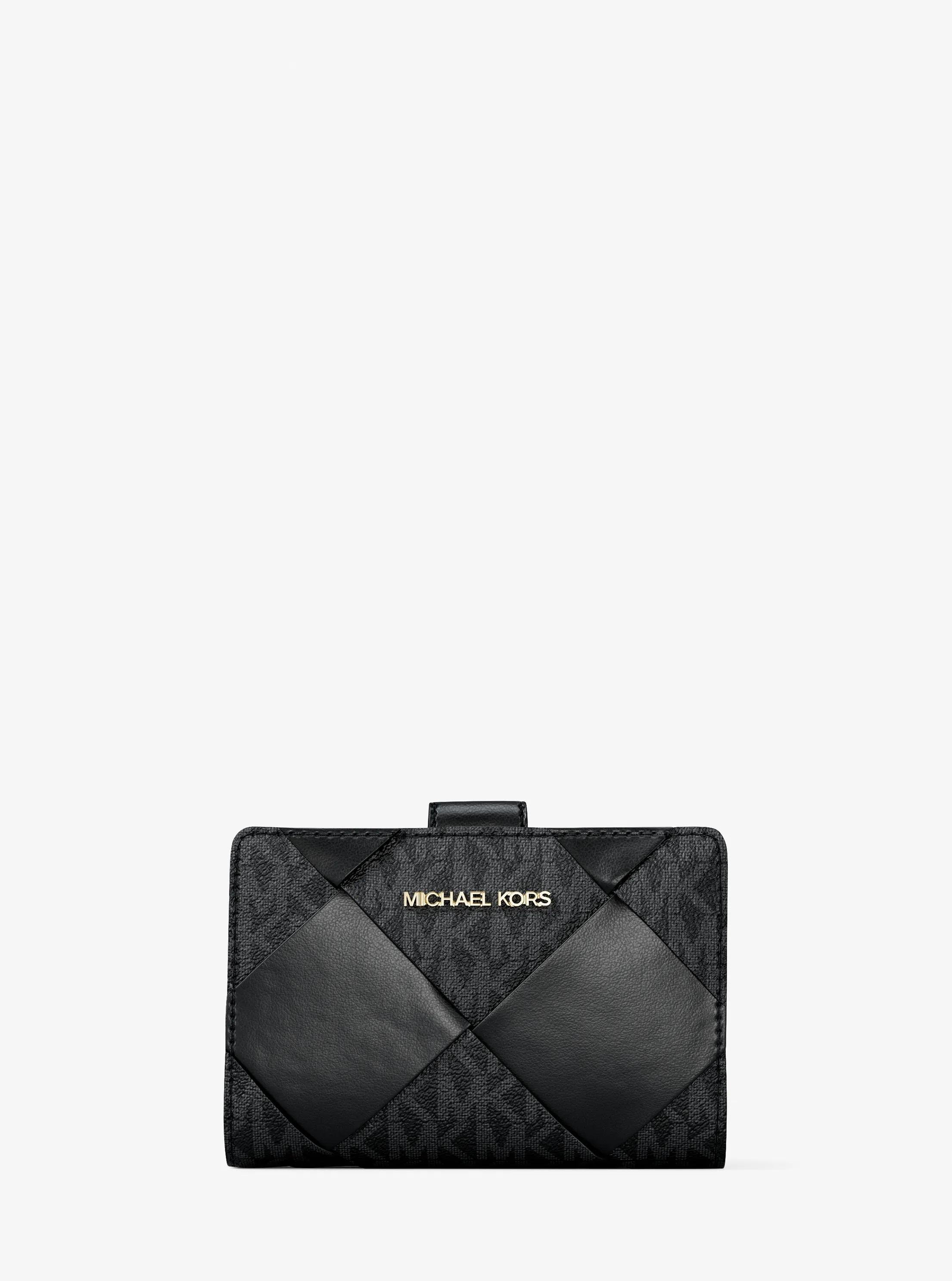 Jet Set Travel Medium Woven Signature Logo Wallet in BLACK | Michael Kors
