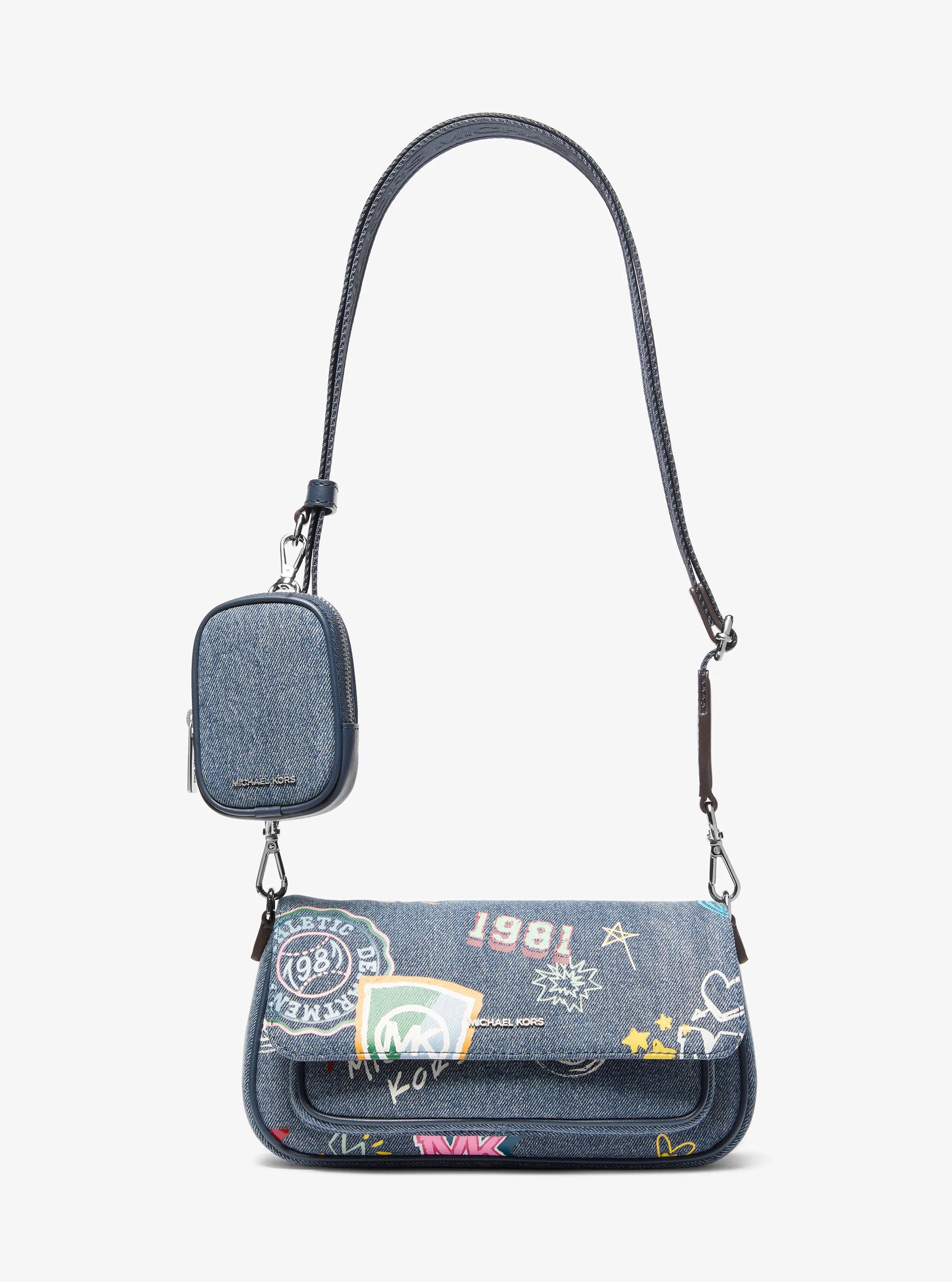 Petit sac &agrave; bandouli&egrave;re Jet Set Travel en denim &agrave; ornements avec pochette in DENIM LAV&Eacute; | Michael Kors