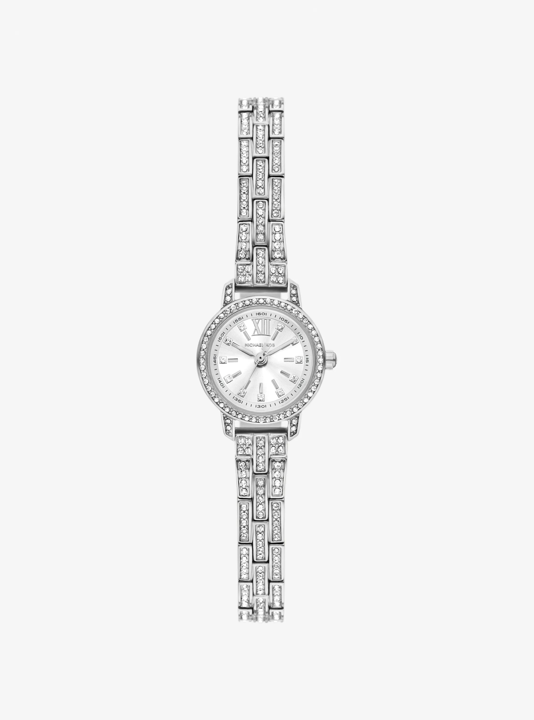 Micro Melissa Pav&eacute; Silver-Tone Watch in SILVER | Michael Kors