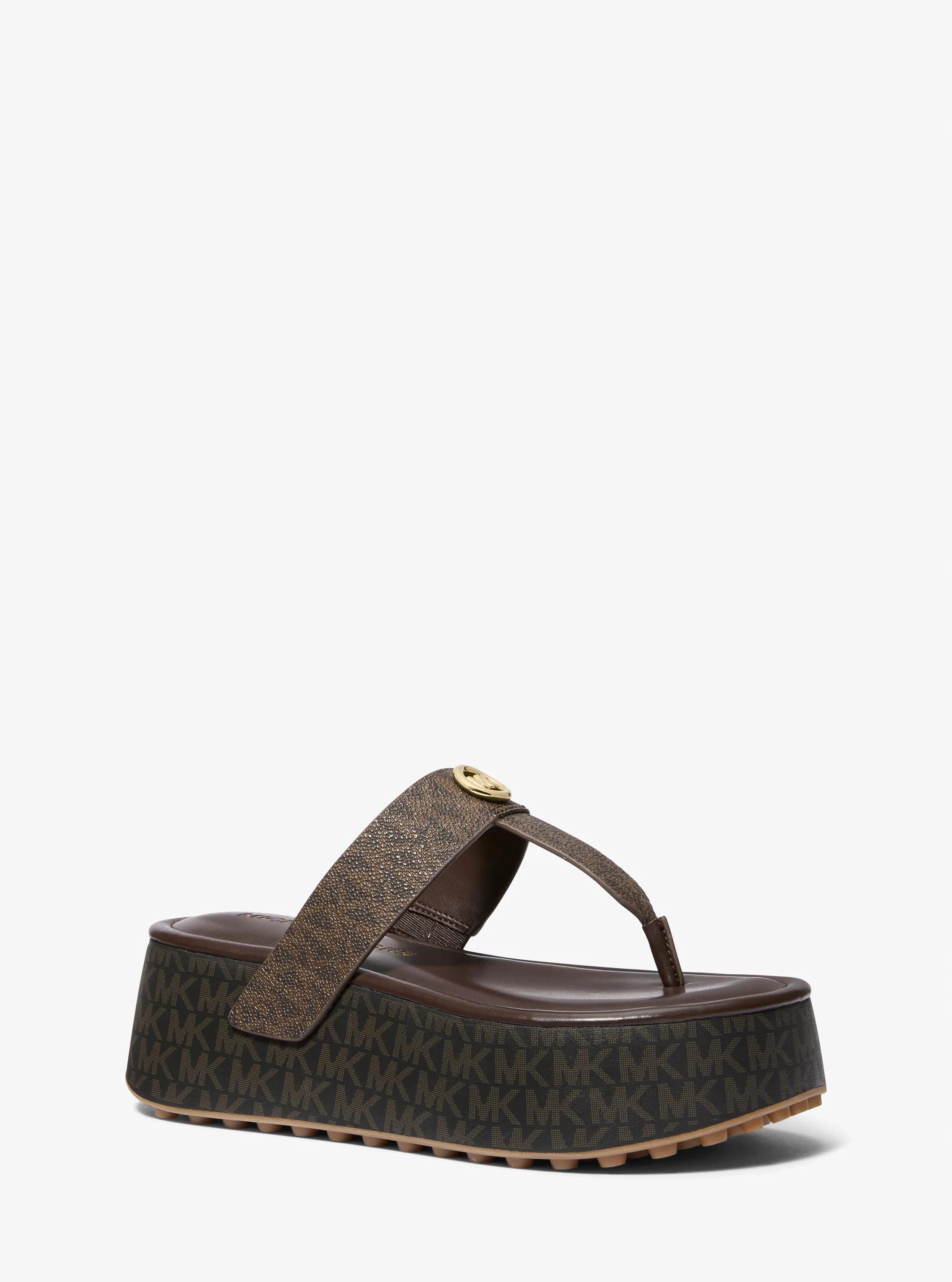 Koya Signature Logo Platform Flip Flop in BROWN | Michael Kors