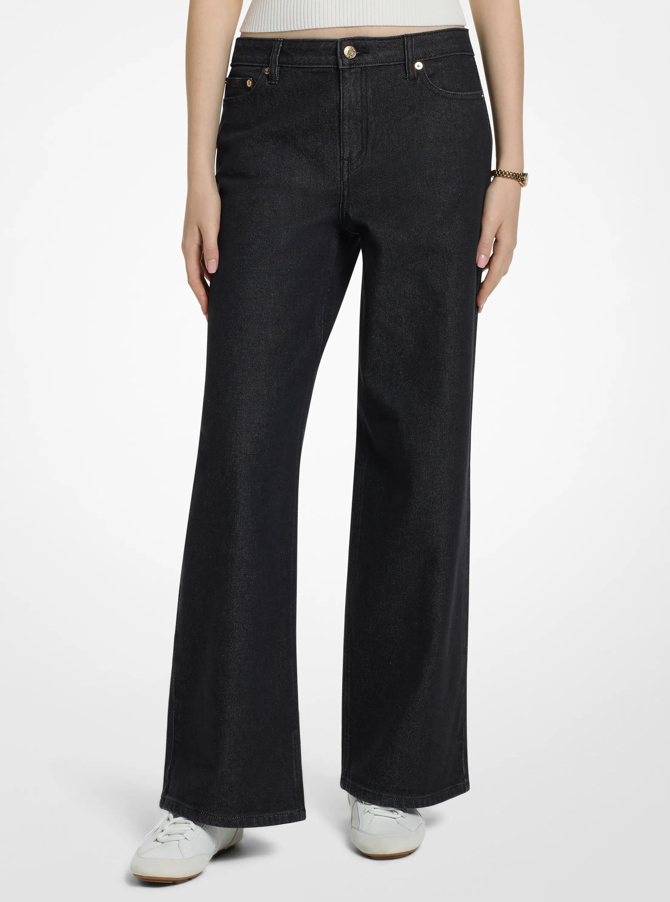 Stretch Denim Relaxed Wide-Leg Jeans in BLACK RINSE | Michael Kors