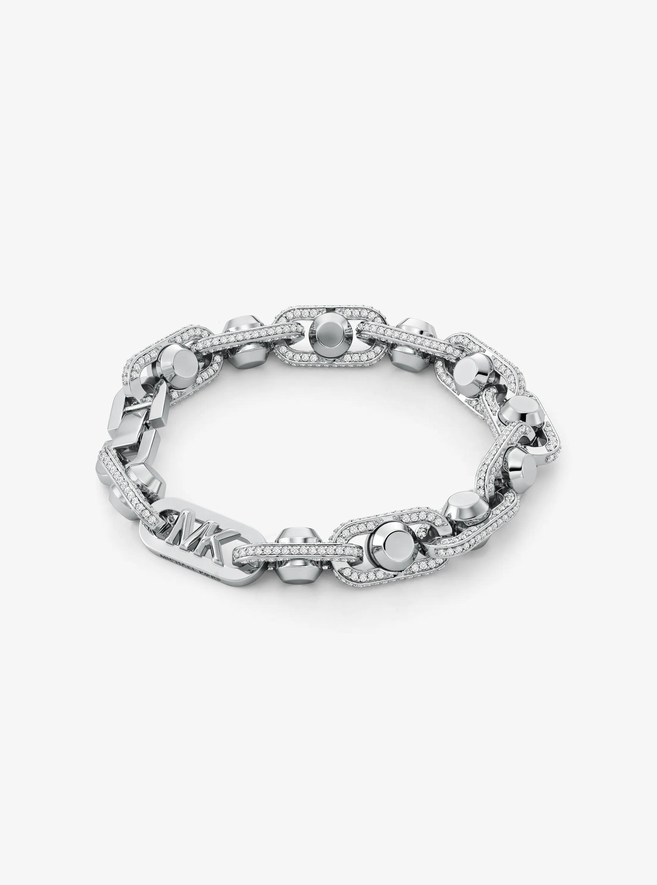 Astor Link Extra-Large Pav&eacute; Precious Metal-Plated Brass Bracelet in SILVER | Michael Kors