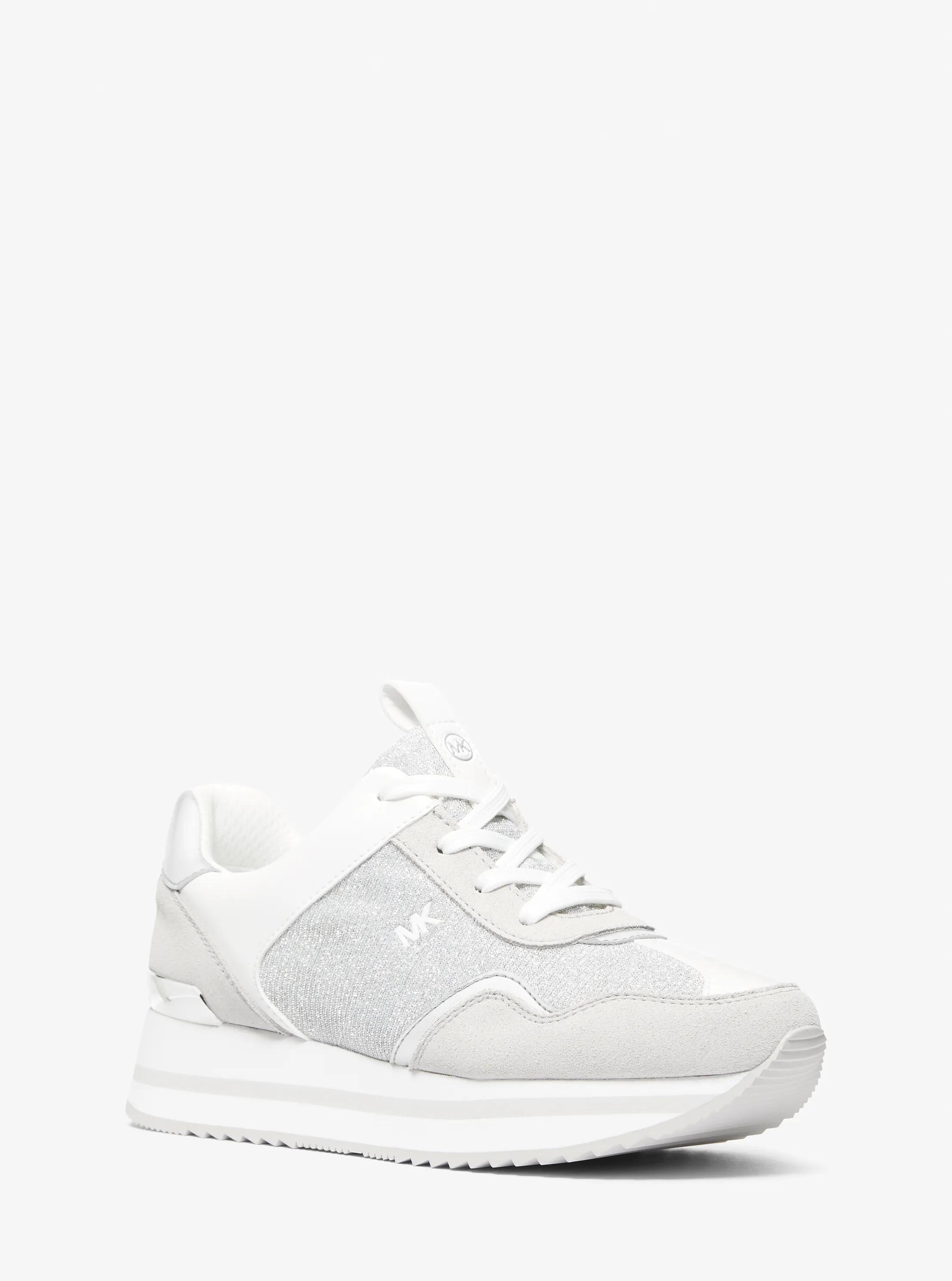 Raina Glitter Chain-Mesh Platform Trainer