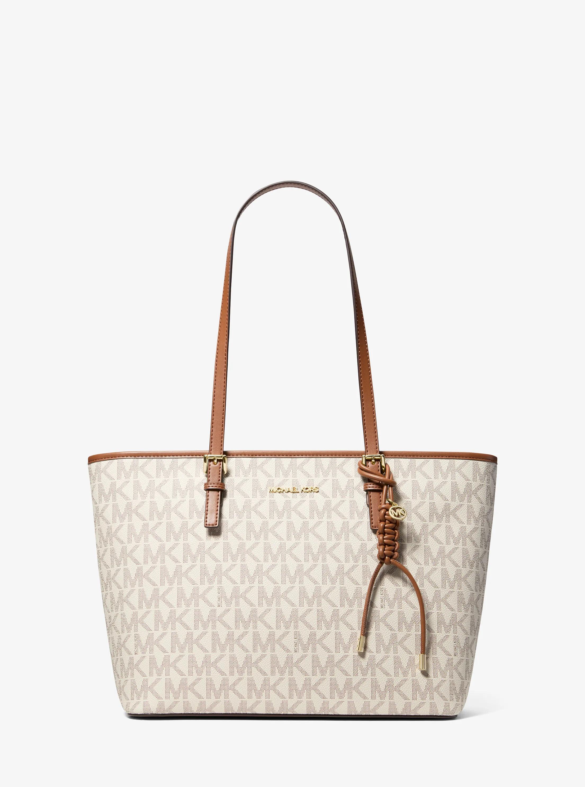 Cabas Jet Set &agrave; logo Signature et breloques in VANILLE/LUGGAGE | Michael Kors