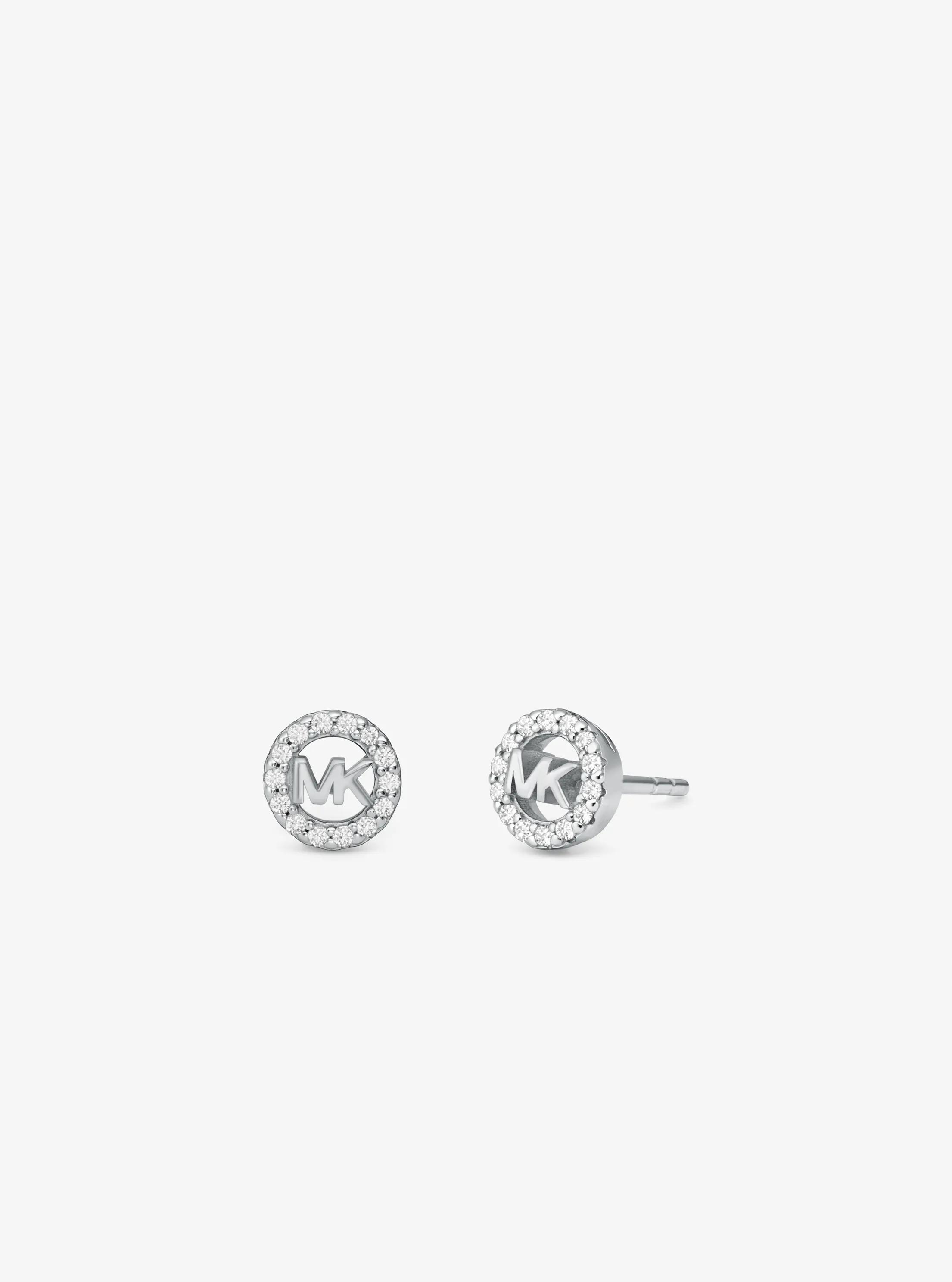 Fulton Precious-Metal Plated Sterling Silver Pav&eacute; Logo Charm Stud Earrings in SILVER | Michael Kors