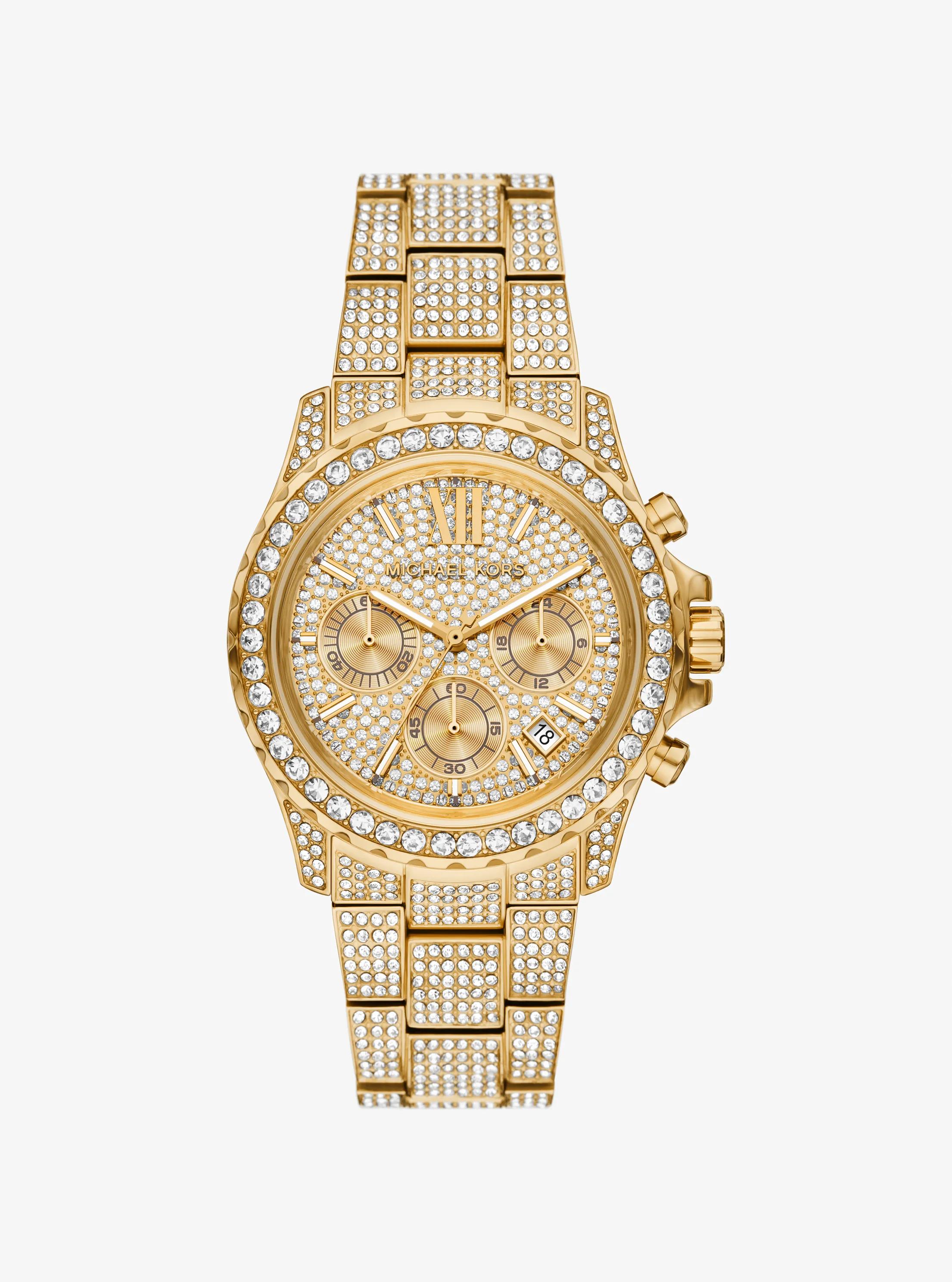 Montre Everest surdimensionn&eacute;e de ton or &agrave; pav&eacute; in OR | Michael Kors
