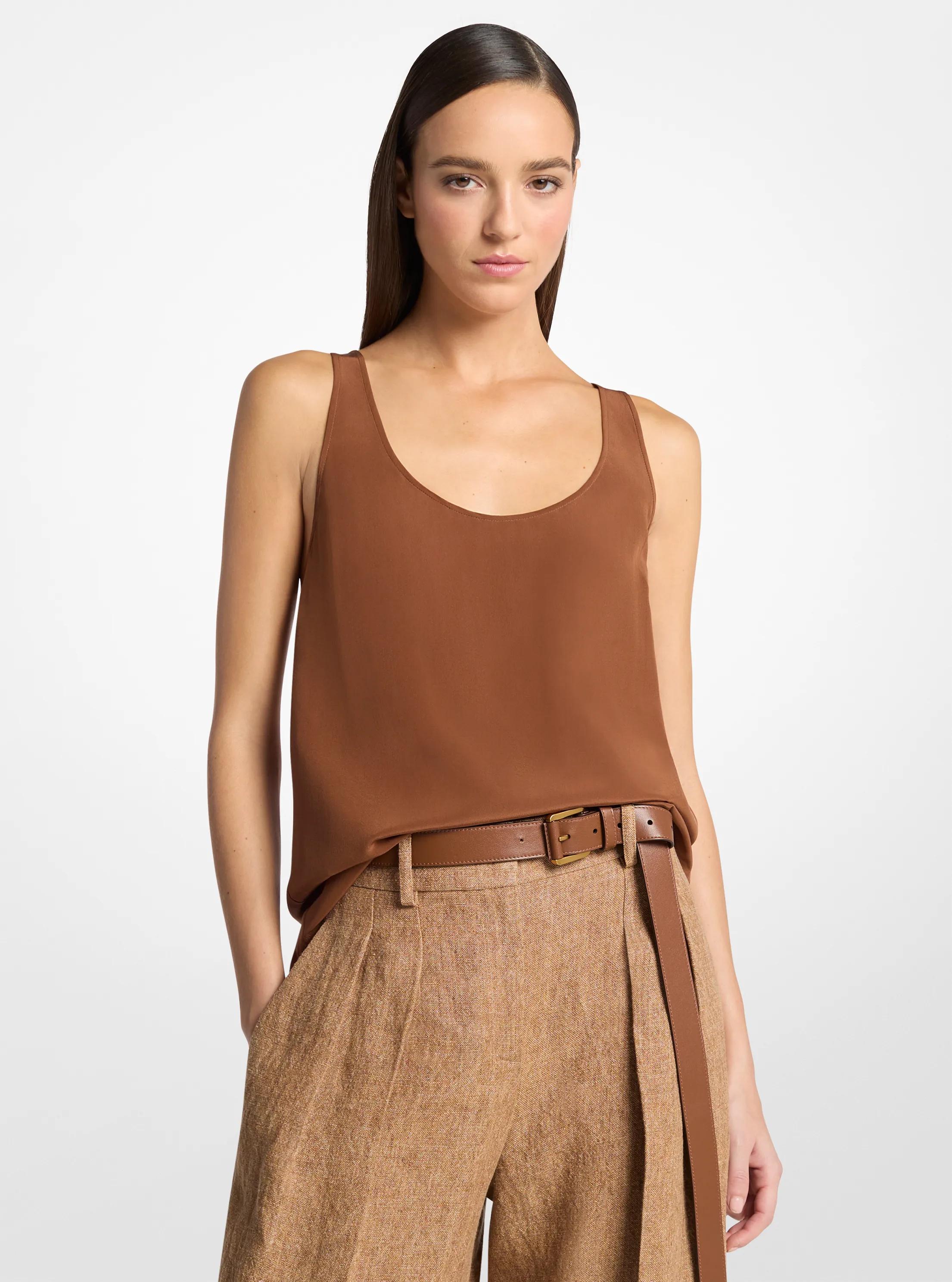 Silk Crepe De Chine Tank Top in BRANCH | Michael Kors