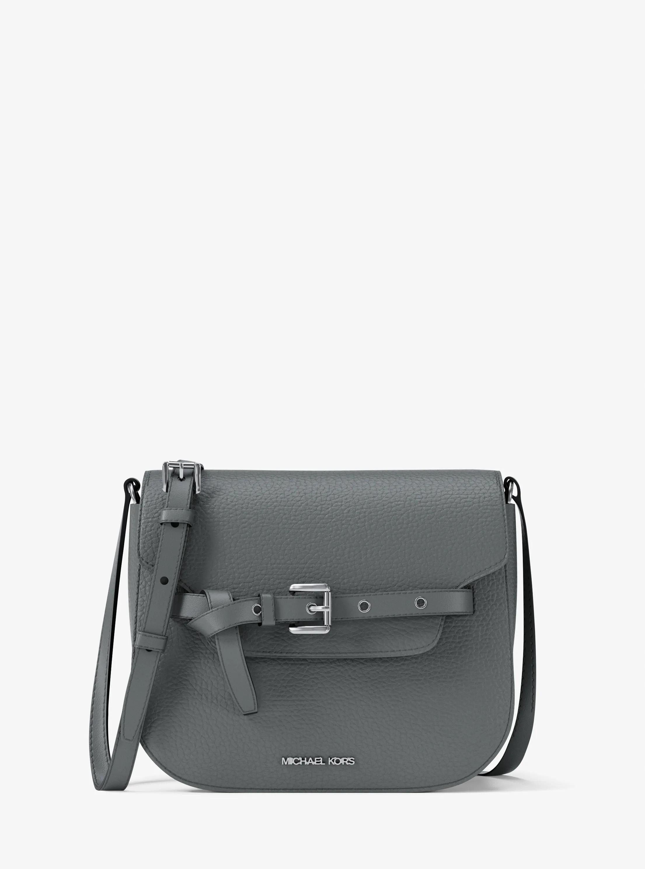 Emilia Small Pebbled Leather Saddle Crossbody Bag in STORM | Michael Kors