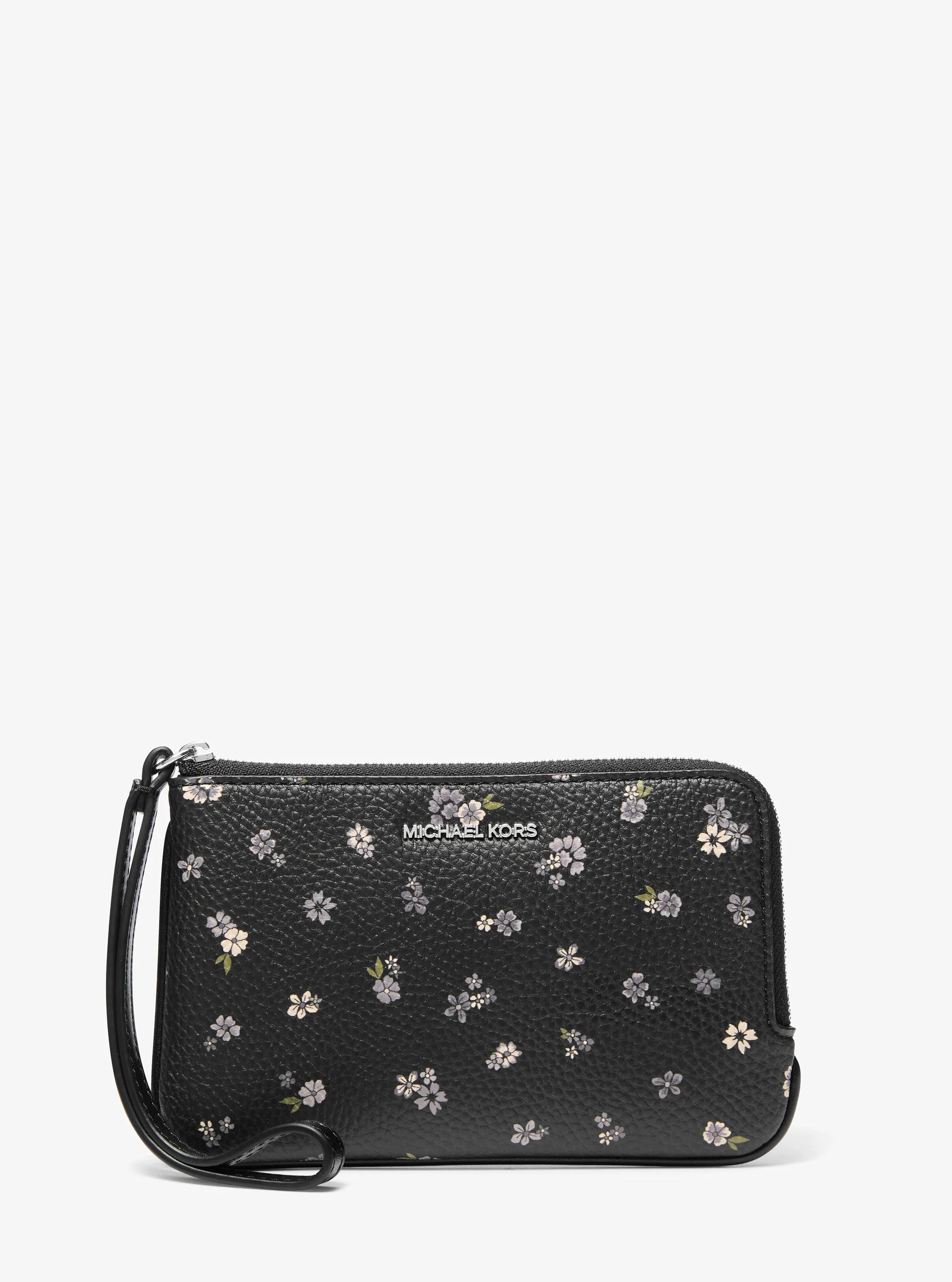 Jet Set Travel Small Floral Printed Wristlet in BLACK | Michael Kors