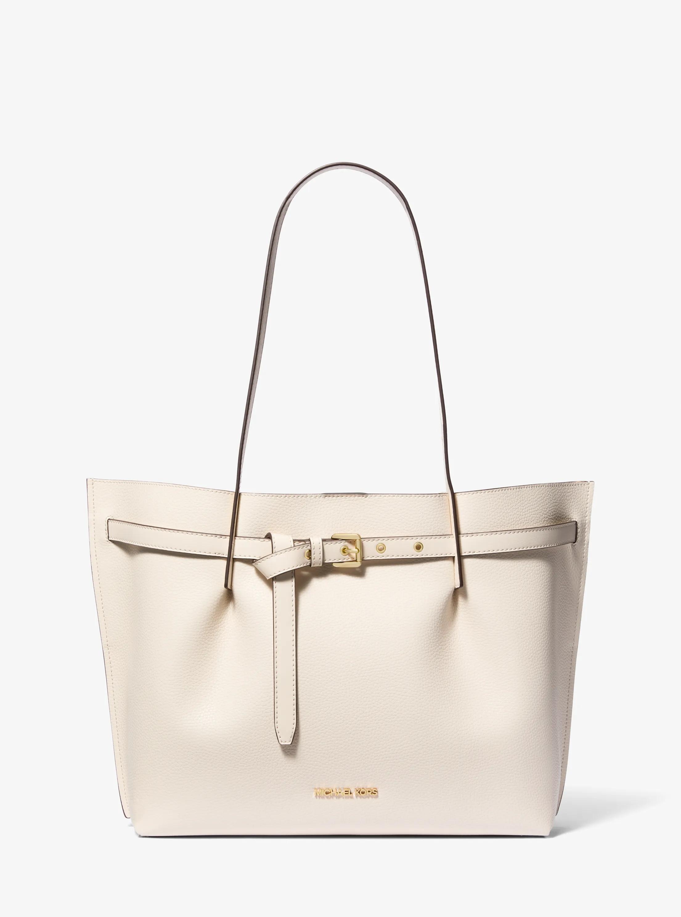 Emilia Large Pebbled Leather Tote Bag in LT CREAM | Michael Kors