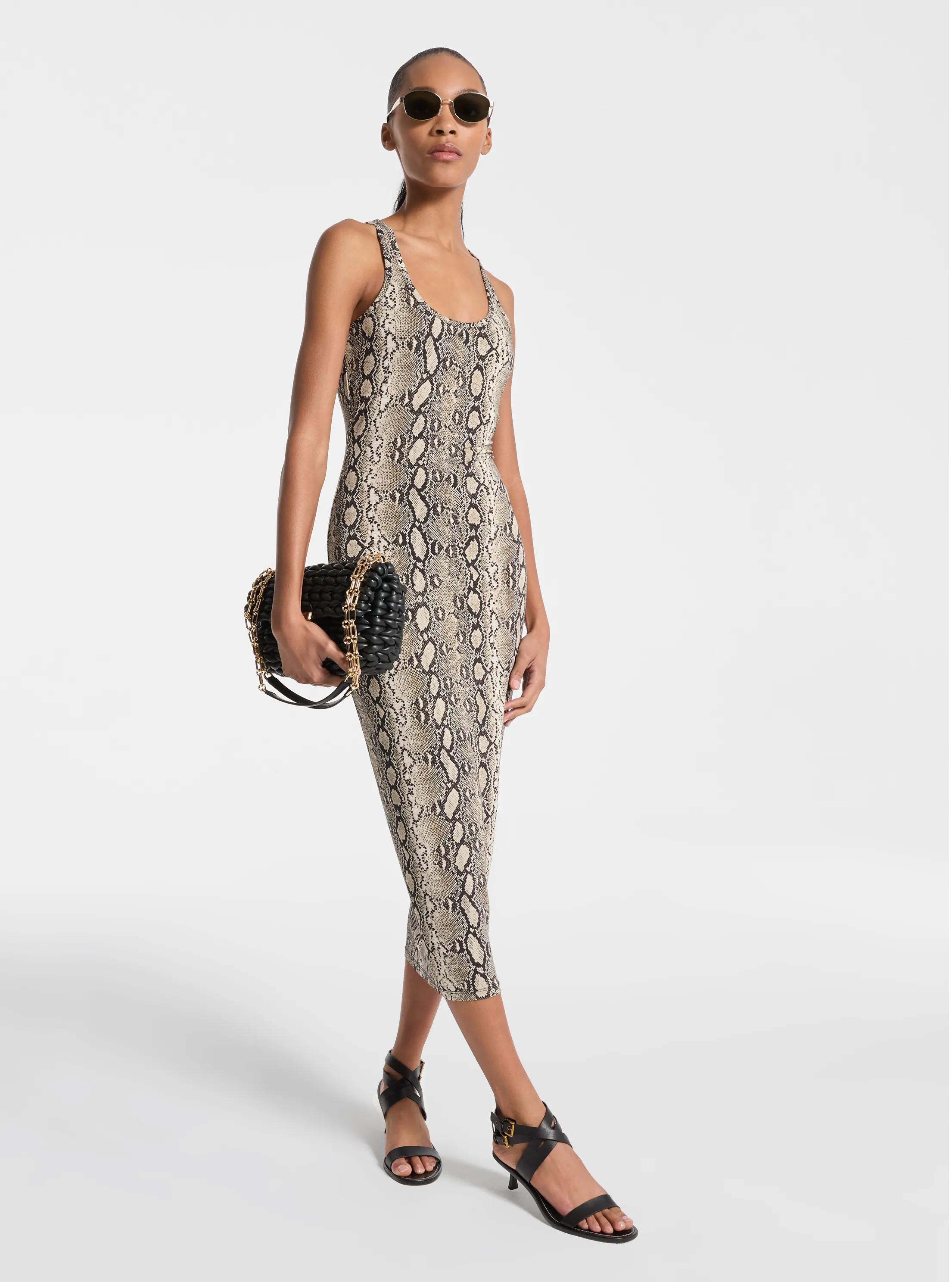 Snake Print Stretch Jersey Racerback Dress 54$