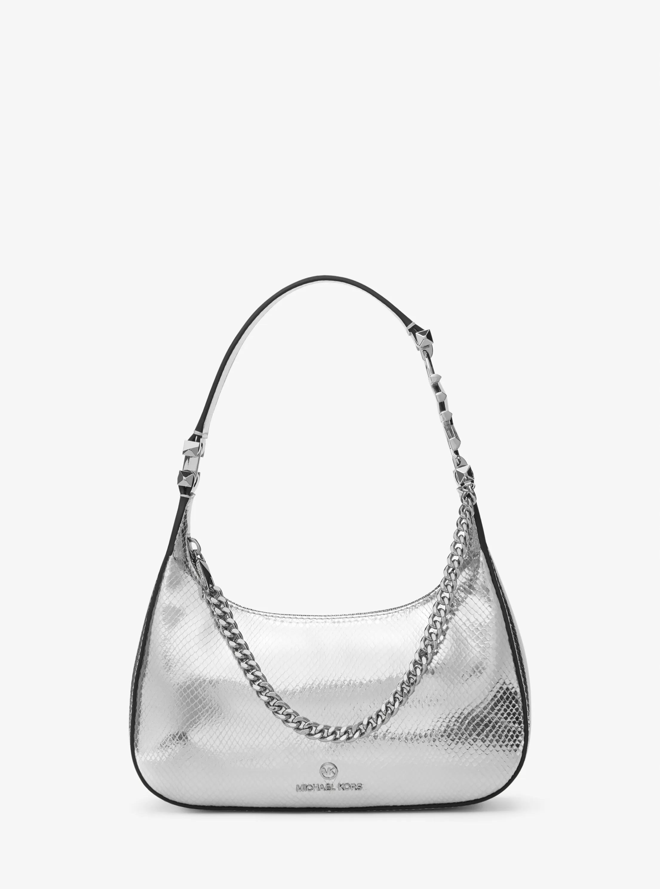 Bolso de hombro Piper peque&ntilde;o de piel metalizada con motivo de serpiente en relieve