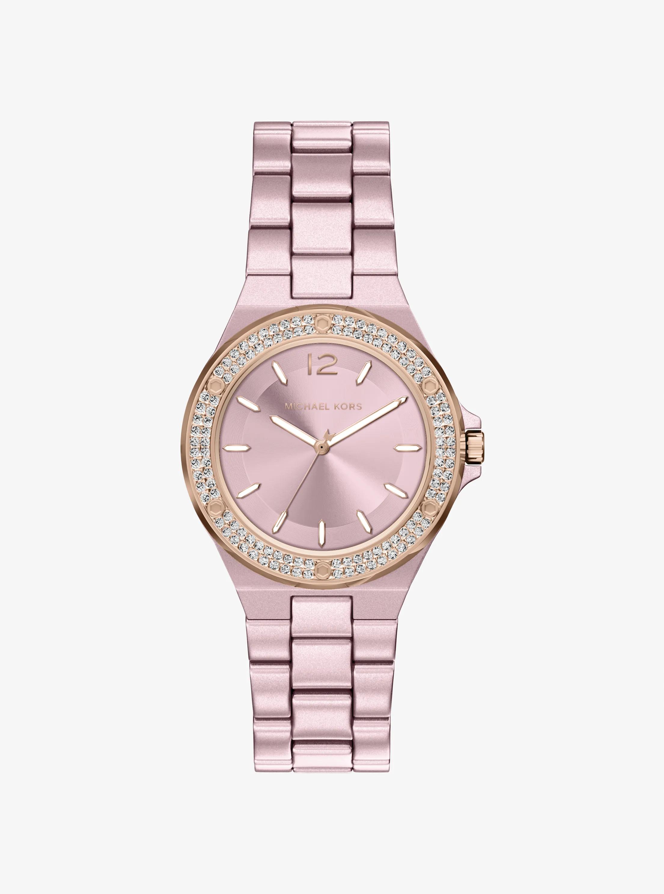 Mini Lennox Pav&eacute; Pink-Tone Watch in ROSE GOLD | Michael Kors