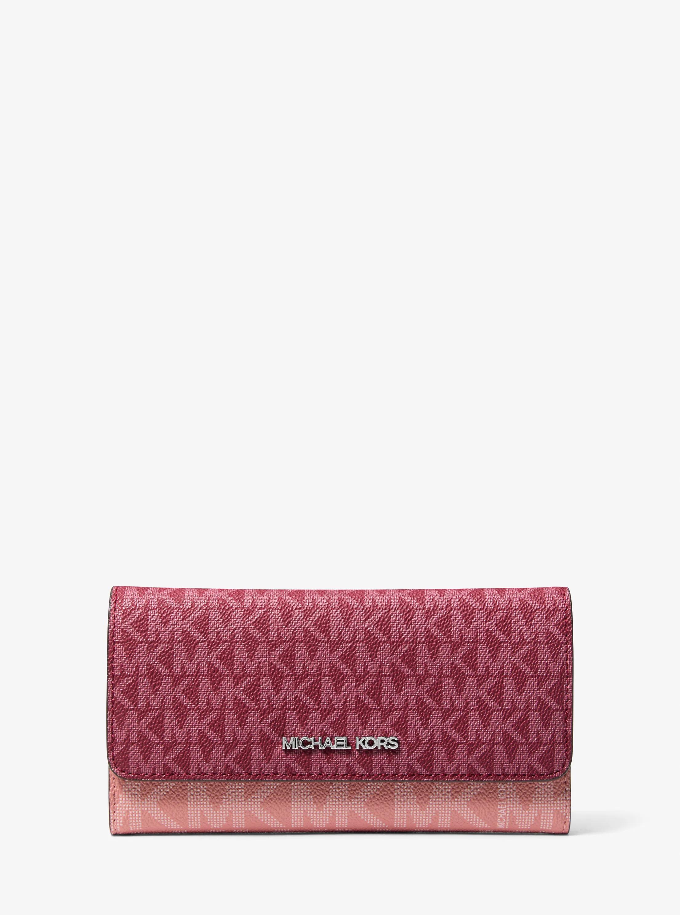 Jet Set Travel Signature Logo Tri-Fold Wallet in MAROON | Michael Kors