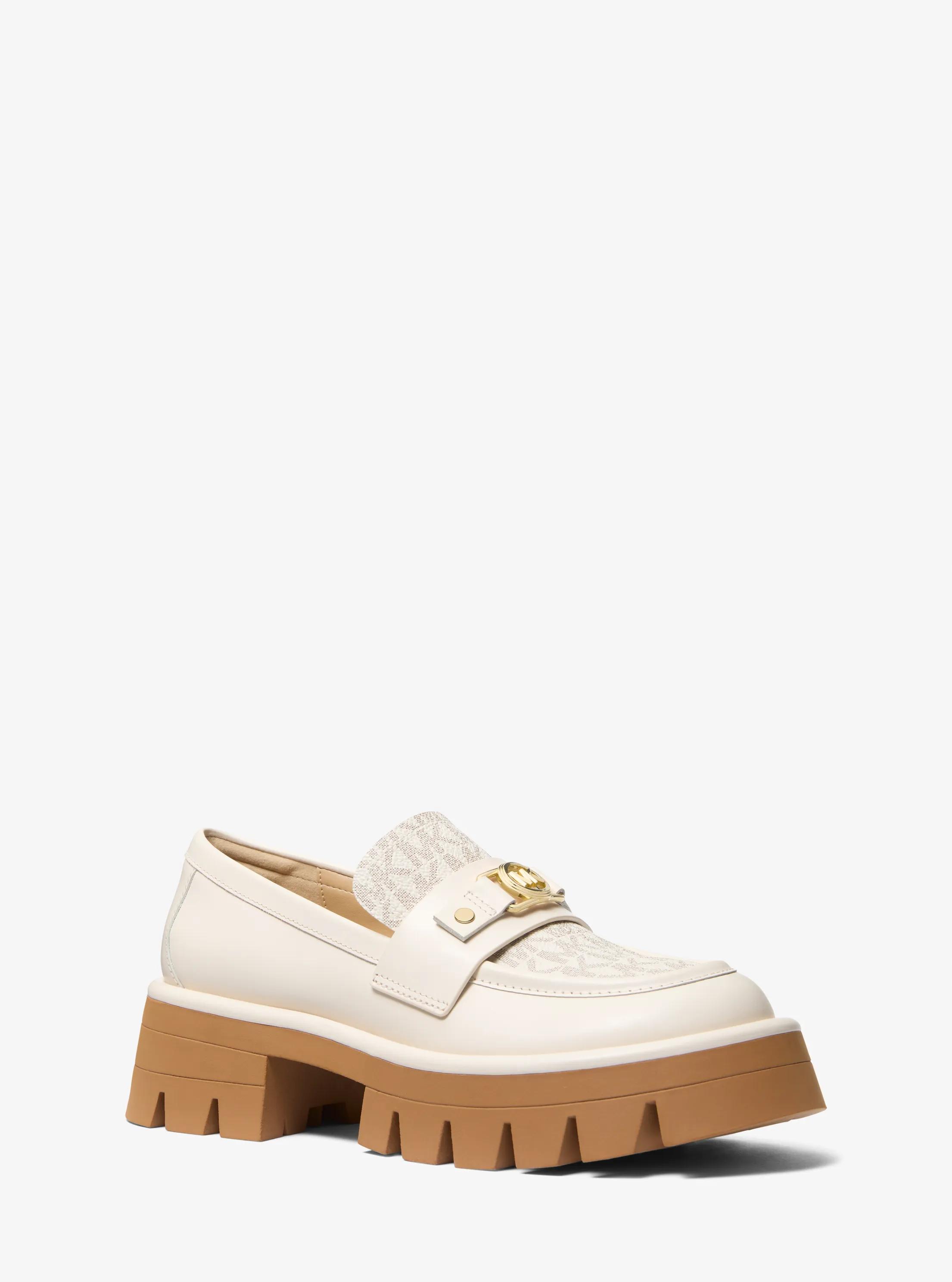 Mandy Leather and Signature Logo Platform Loafer in VANILLA COMBO | Michael Kors