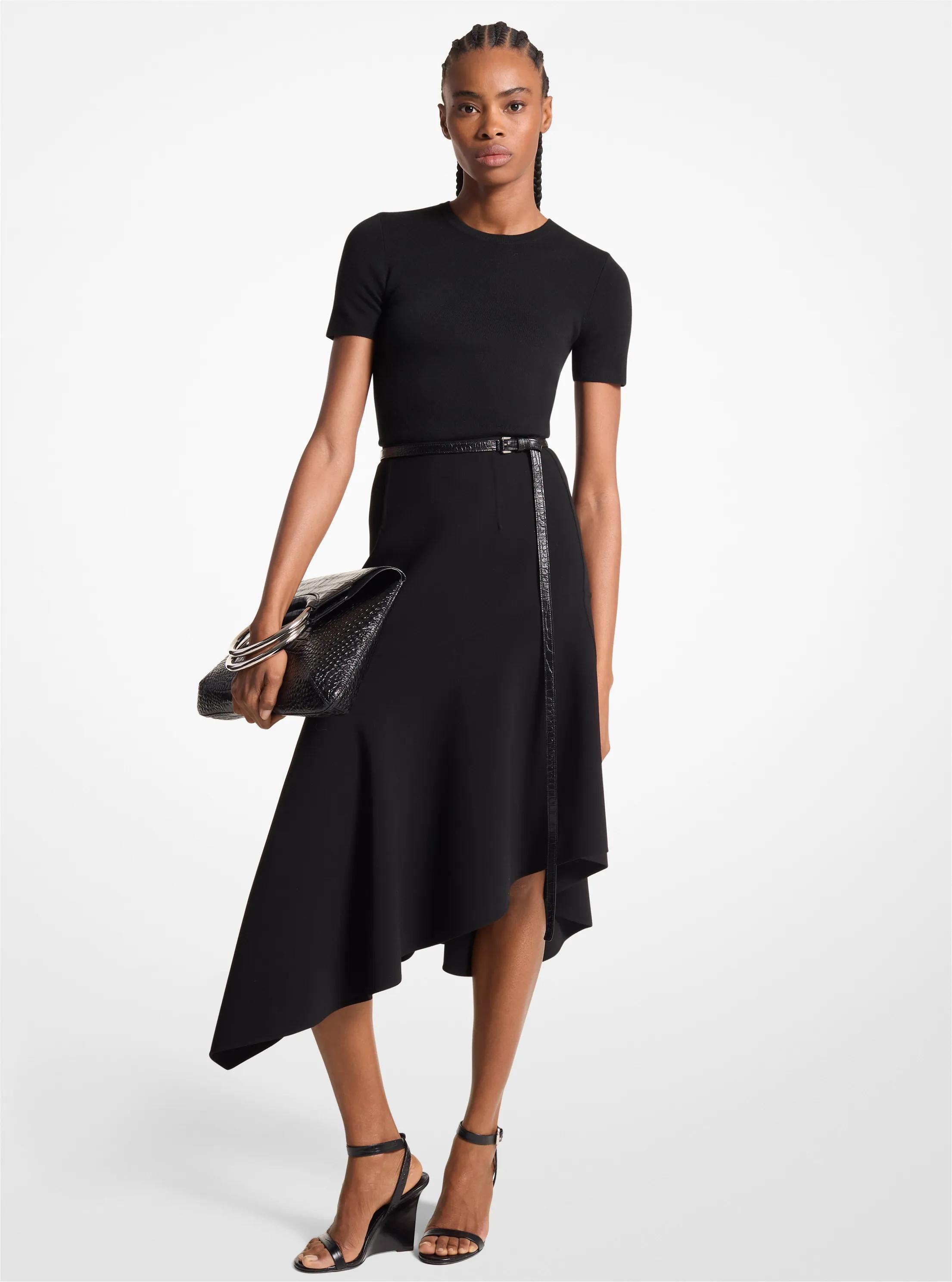Stretch Wool Barathea Asymmetric Skirt in BLACK | Michael Kors