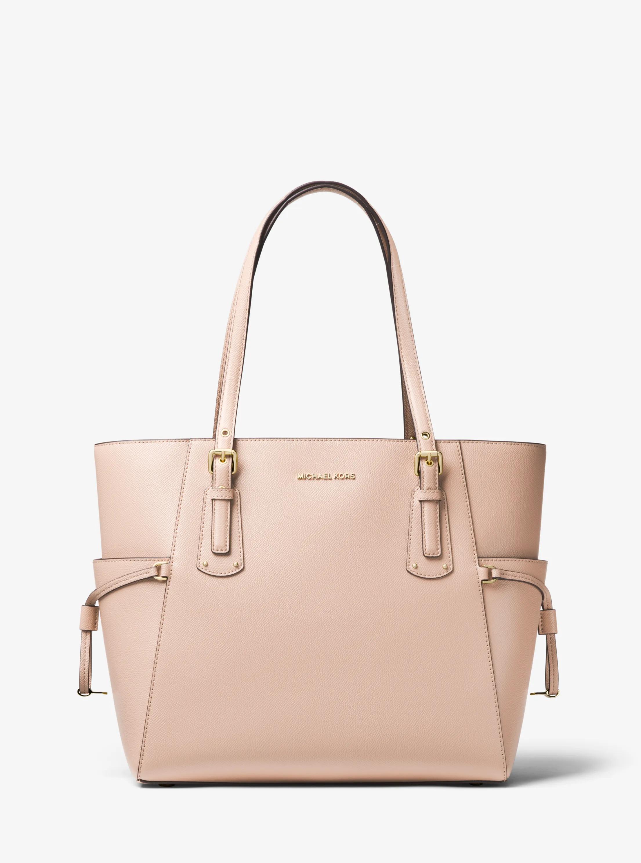 Voyager Small Crossgrain Leather Tote Bag in SOFT PINK | Michael Kors