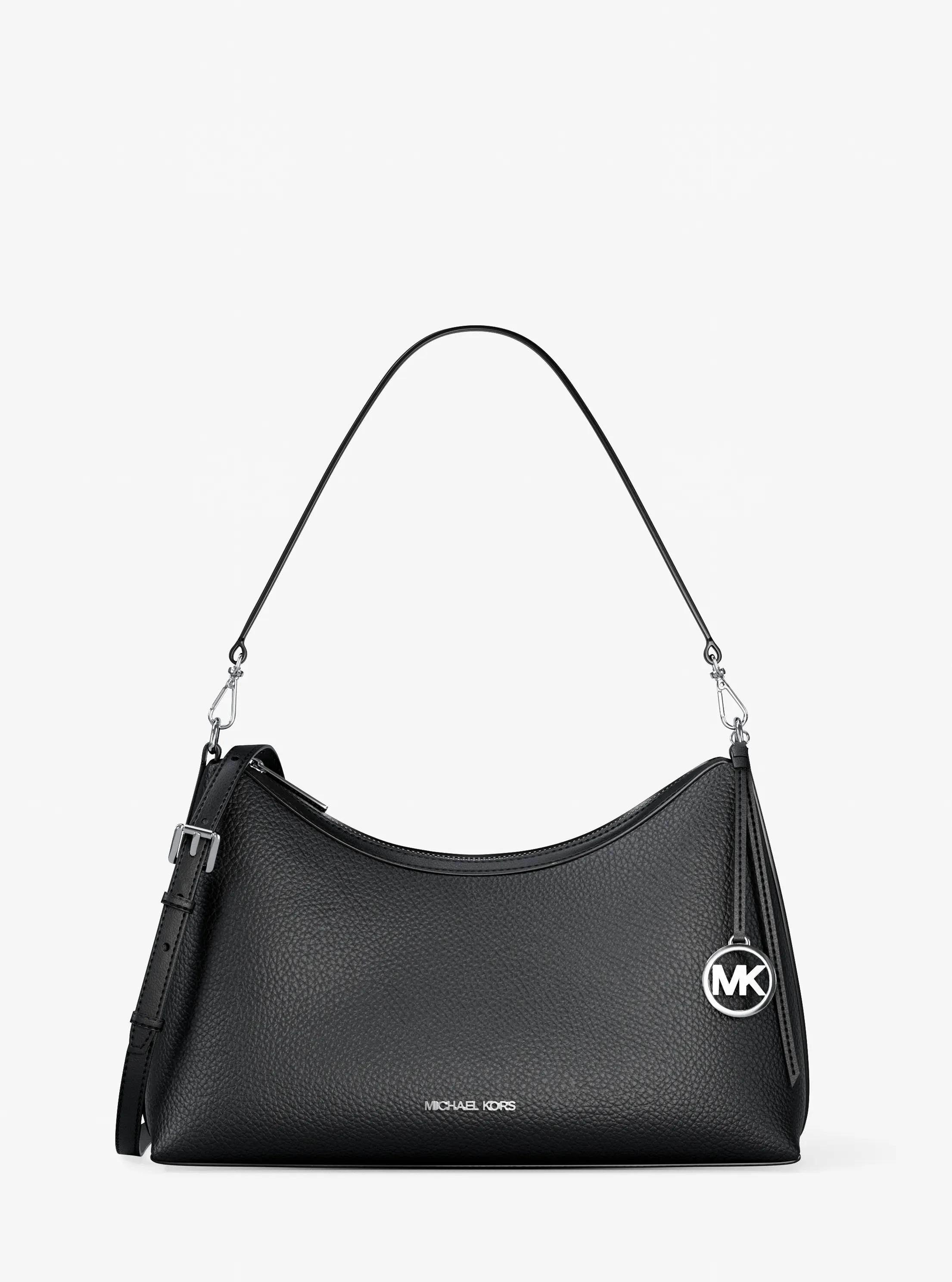 Sammy Medium Pebbled Leather Convertible Shoulder Bag in BLACK