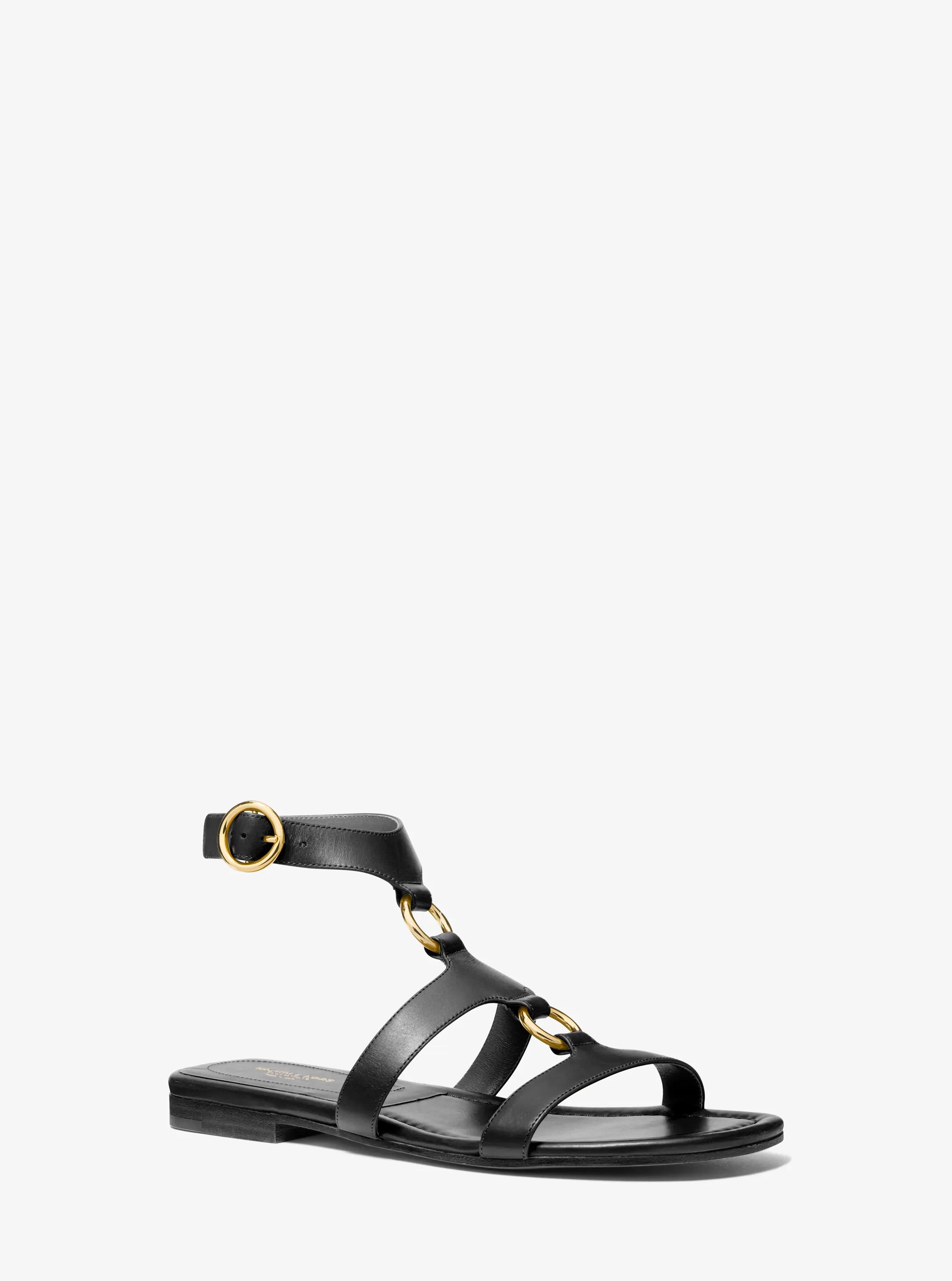 Dusty Ring Leather Sandal in BLACK | Michael Kors
