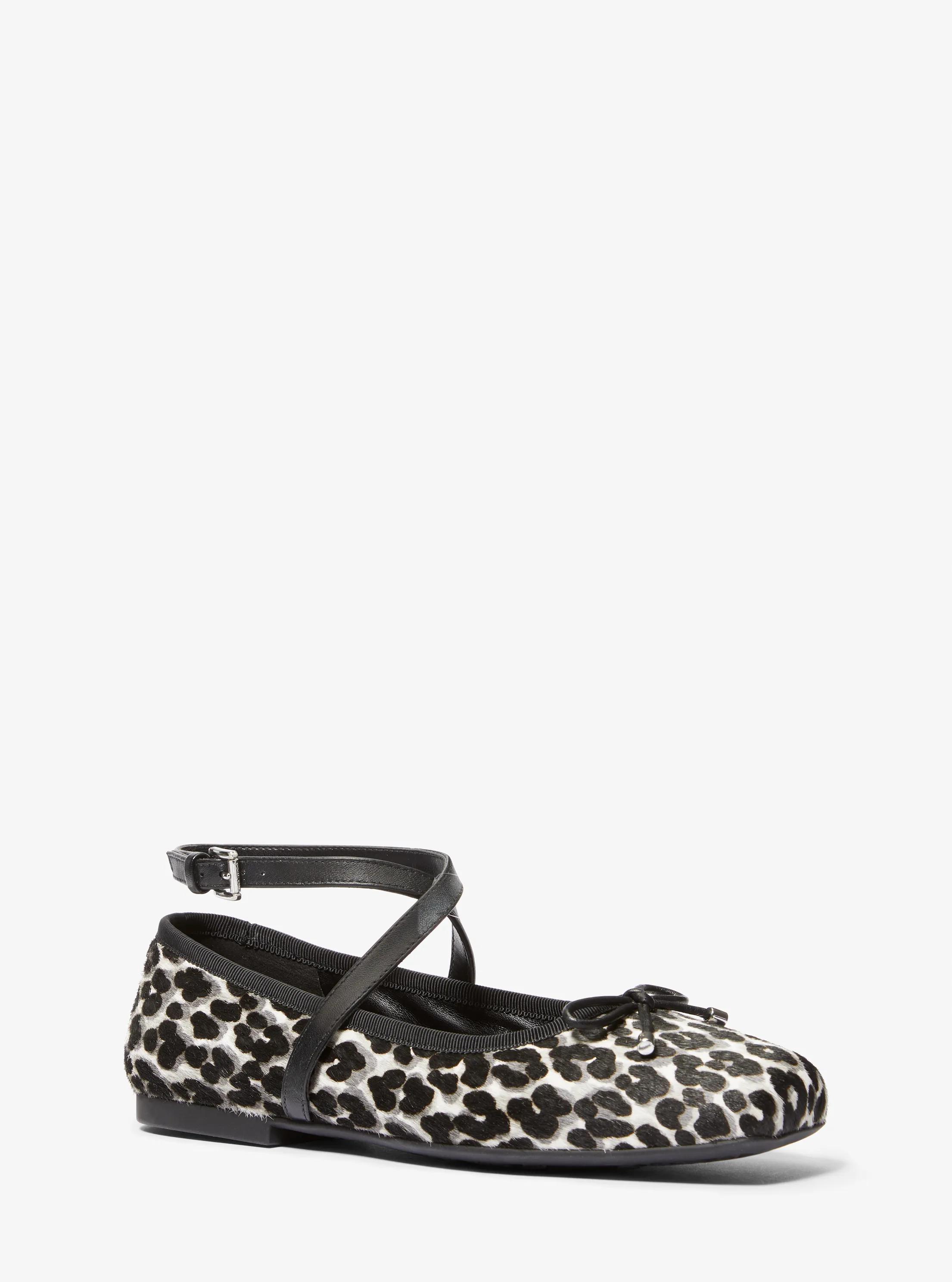 MK Ballerina Collette van kalfshaar met luipaardprint - Zwart - Michael Kors