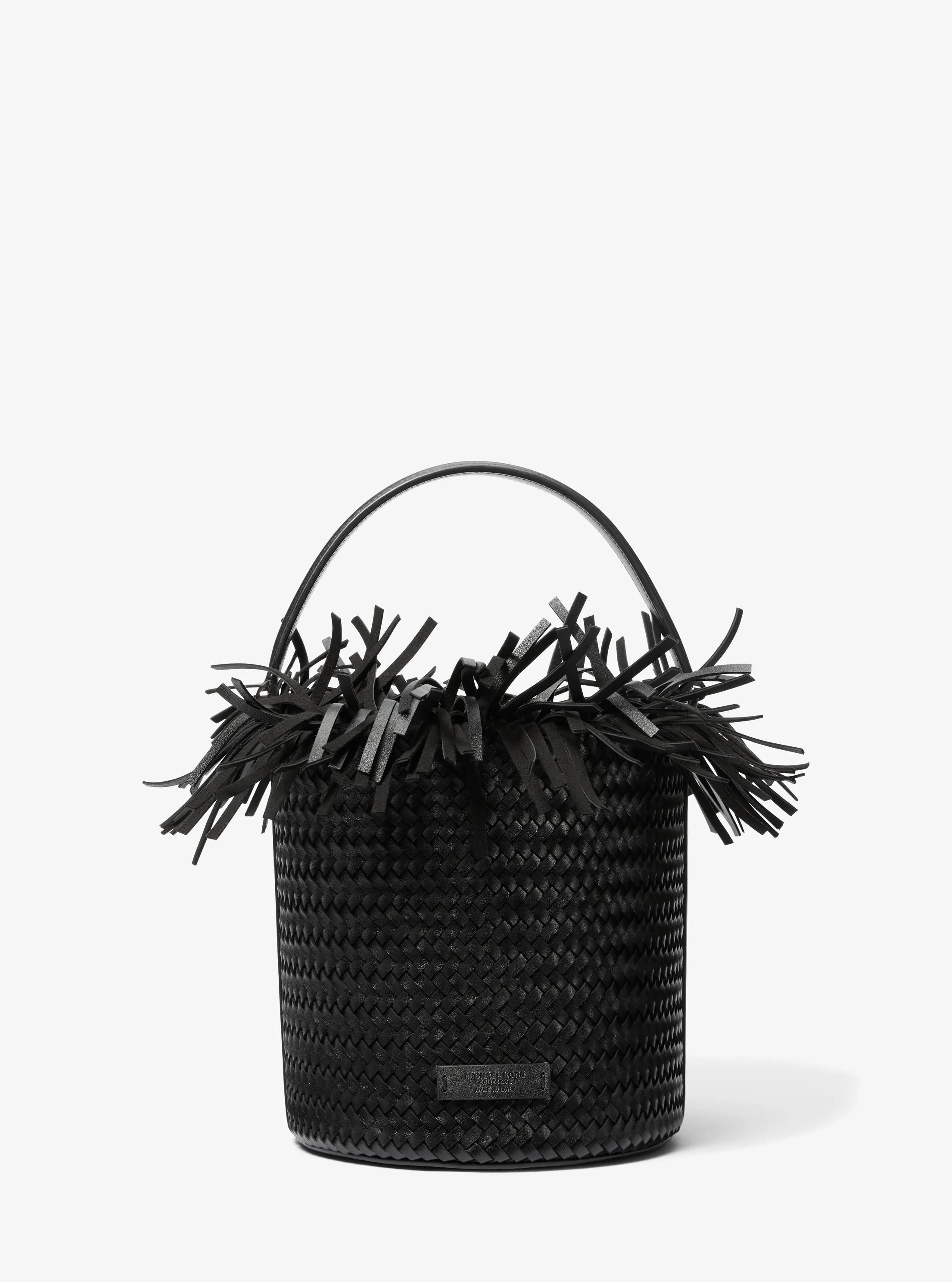 Salerno Fringed Woven Calf Leather Bucket Bag