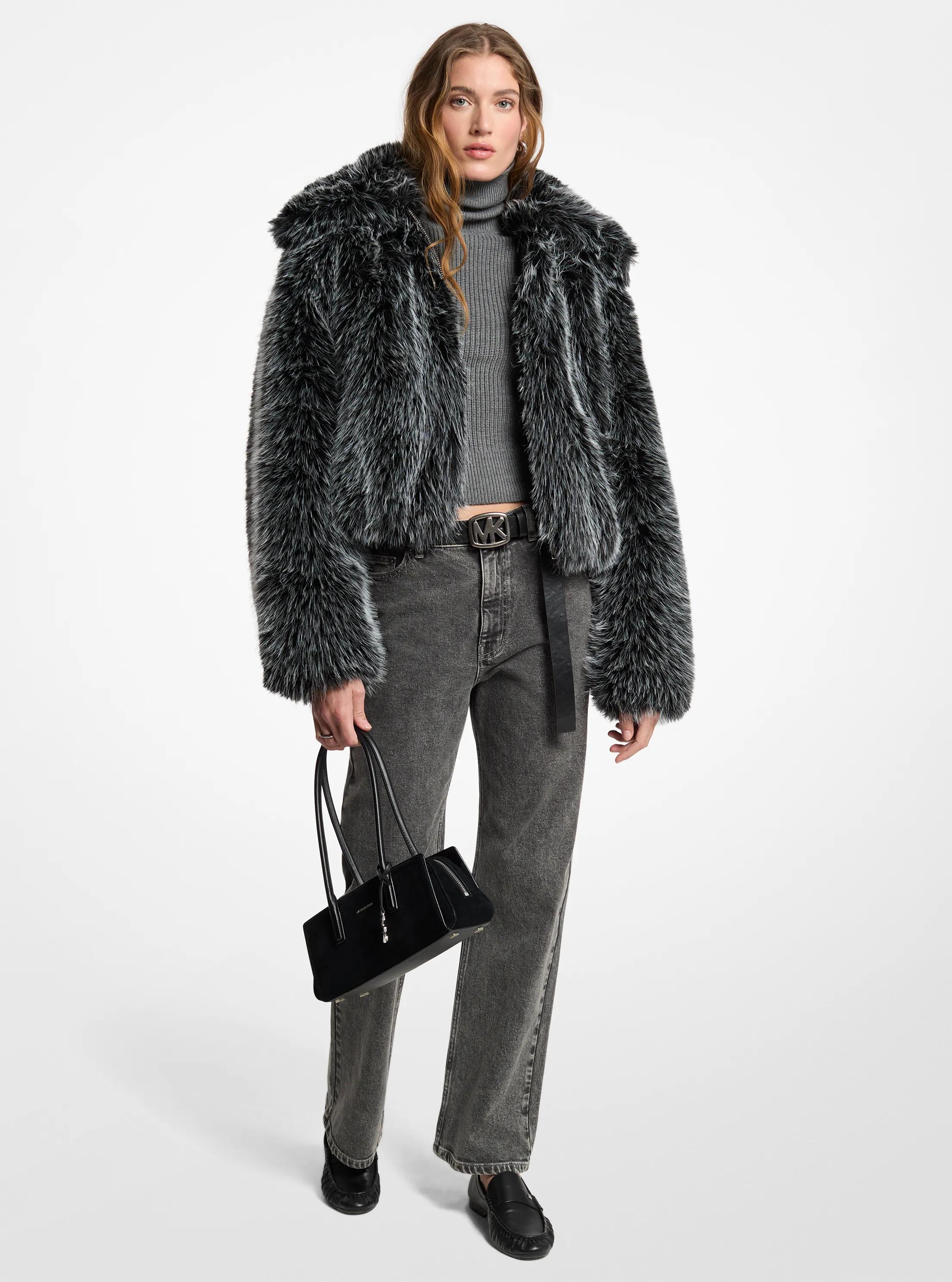 美品♪ JSELF Nylon Taffeta Blouson Faux Fur Blouson Jacket in BLACK/WHITE | Michael Kors [US]