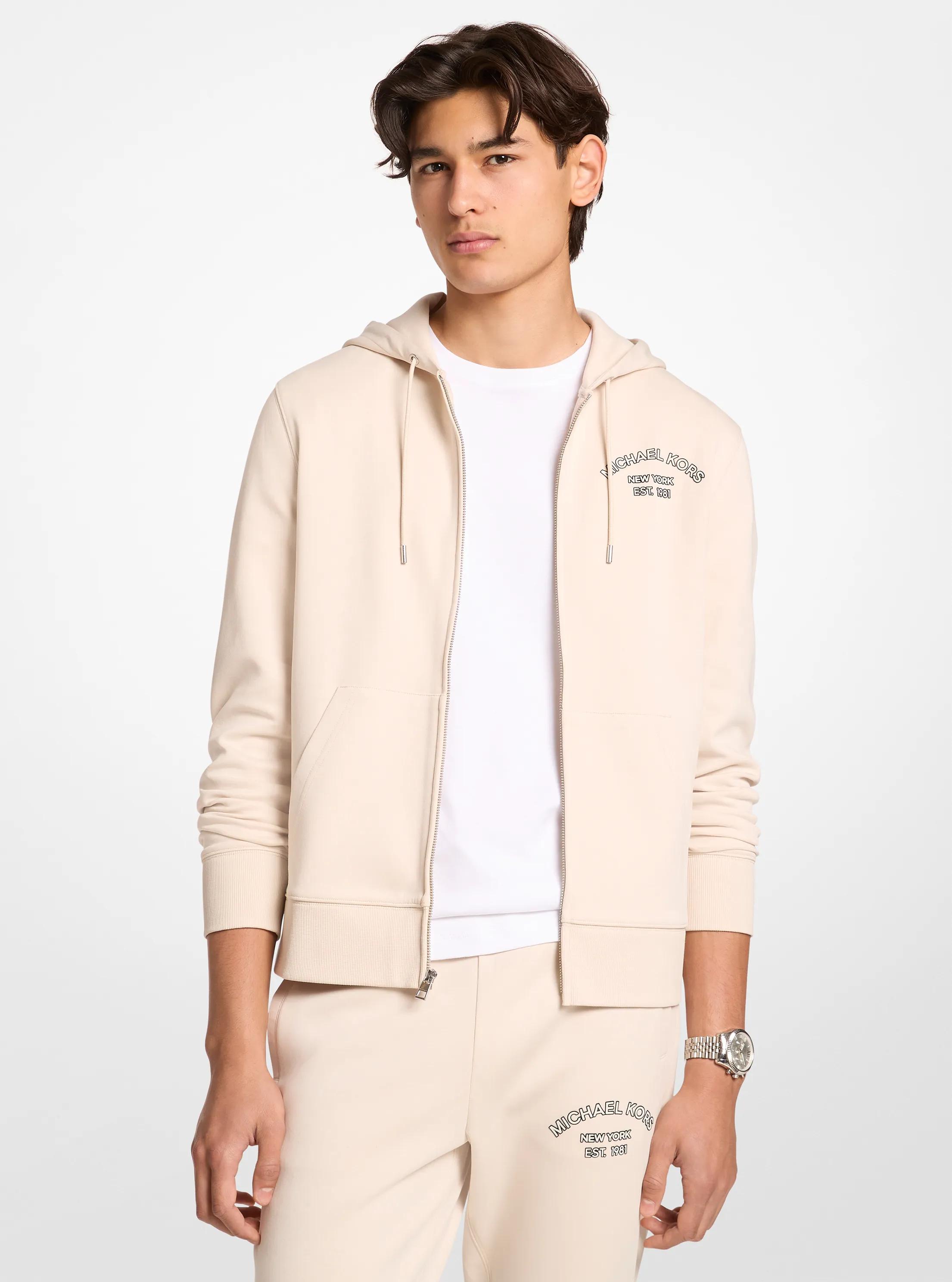 Logo Cotton Blend Zip-Up Hoodie in LT CREAM | Michael Kors