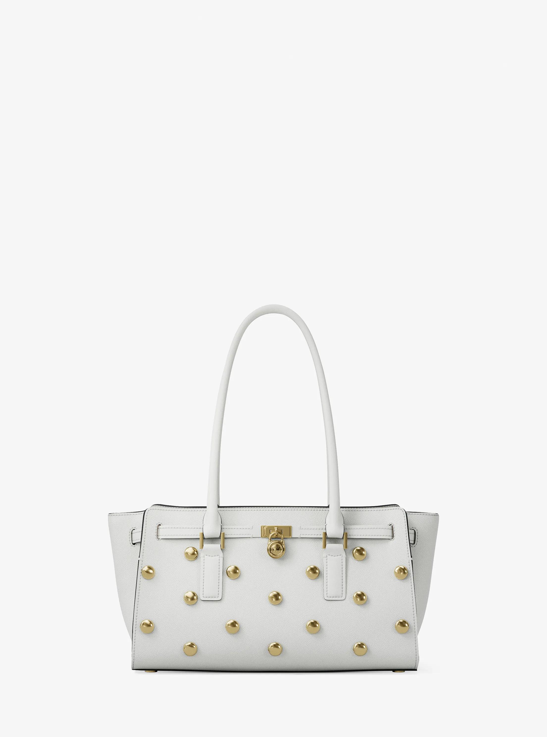 Hamilton Moderne Small Studded Leather Satchel in EGGSHELL | Michael Kors