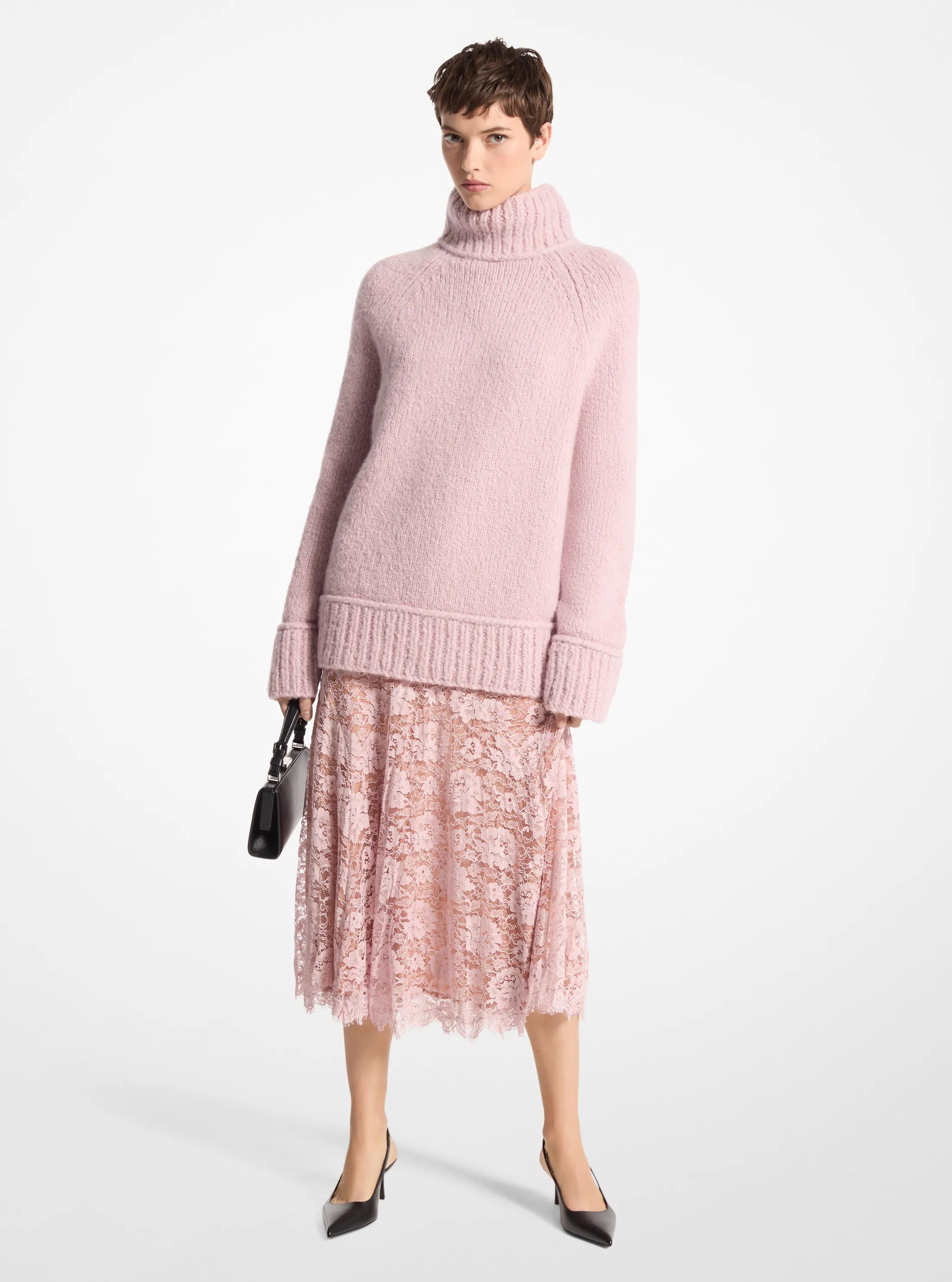 Cashmere and Silk Boucl&eacute; Turtleneck Sweater in BLUSH | Michael Kors