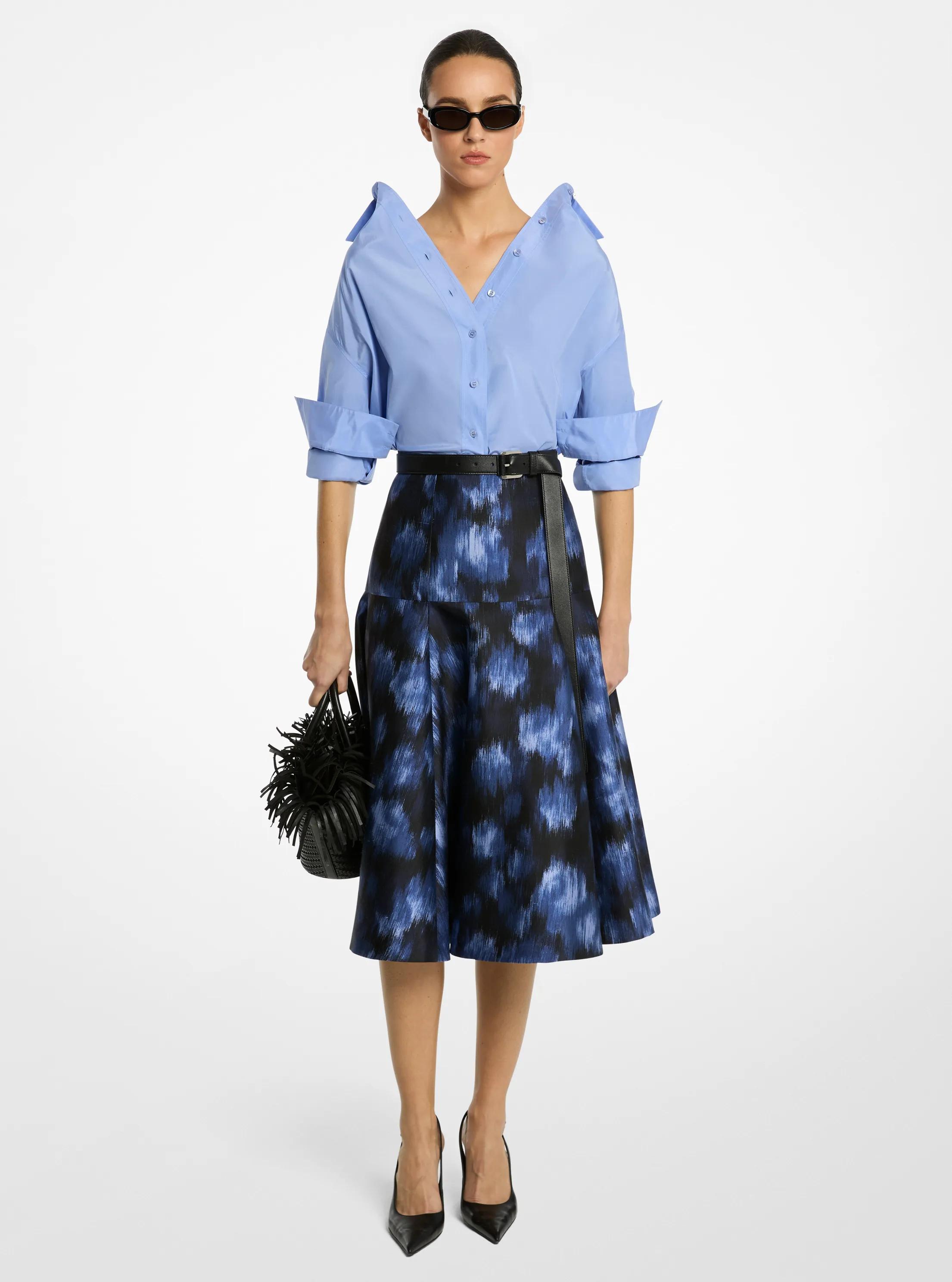 Silk and Cotton Taffeta Portrait Collar Shirt in ICE BLUE | Michael Kors