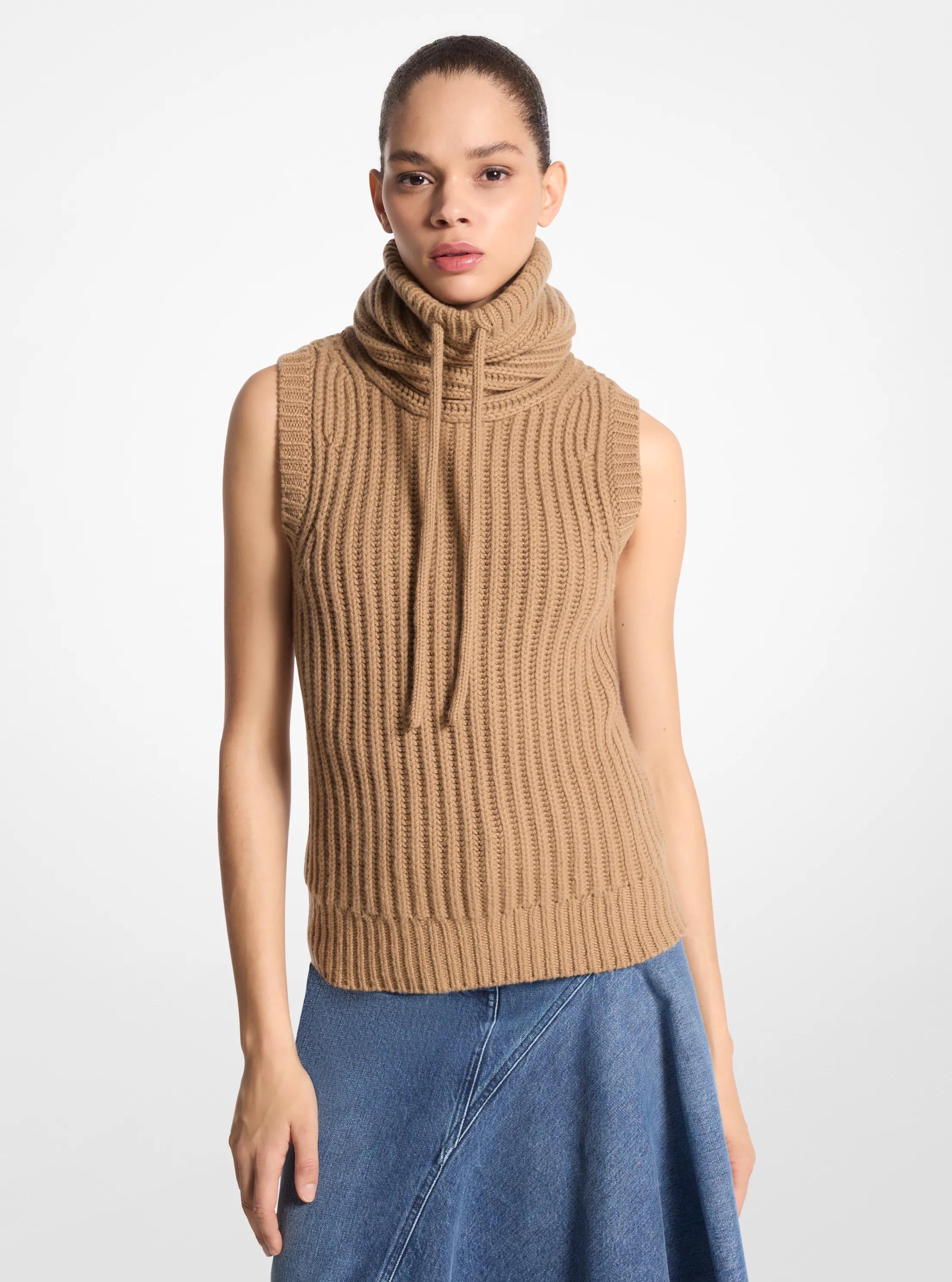 Cashmere Sleeveless Funnel-Neck Sweater in CAPPUCCINO | Michael Kors