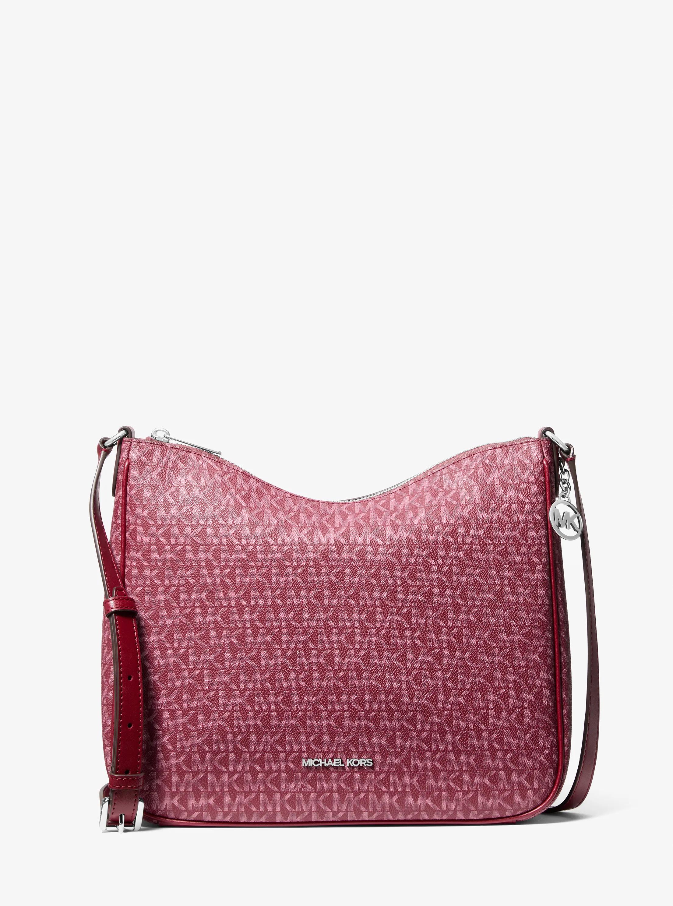 Nayla Medium Signature Logo Messenger Bag in MAROON | Michael Kors