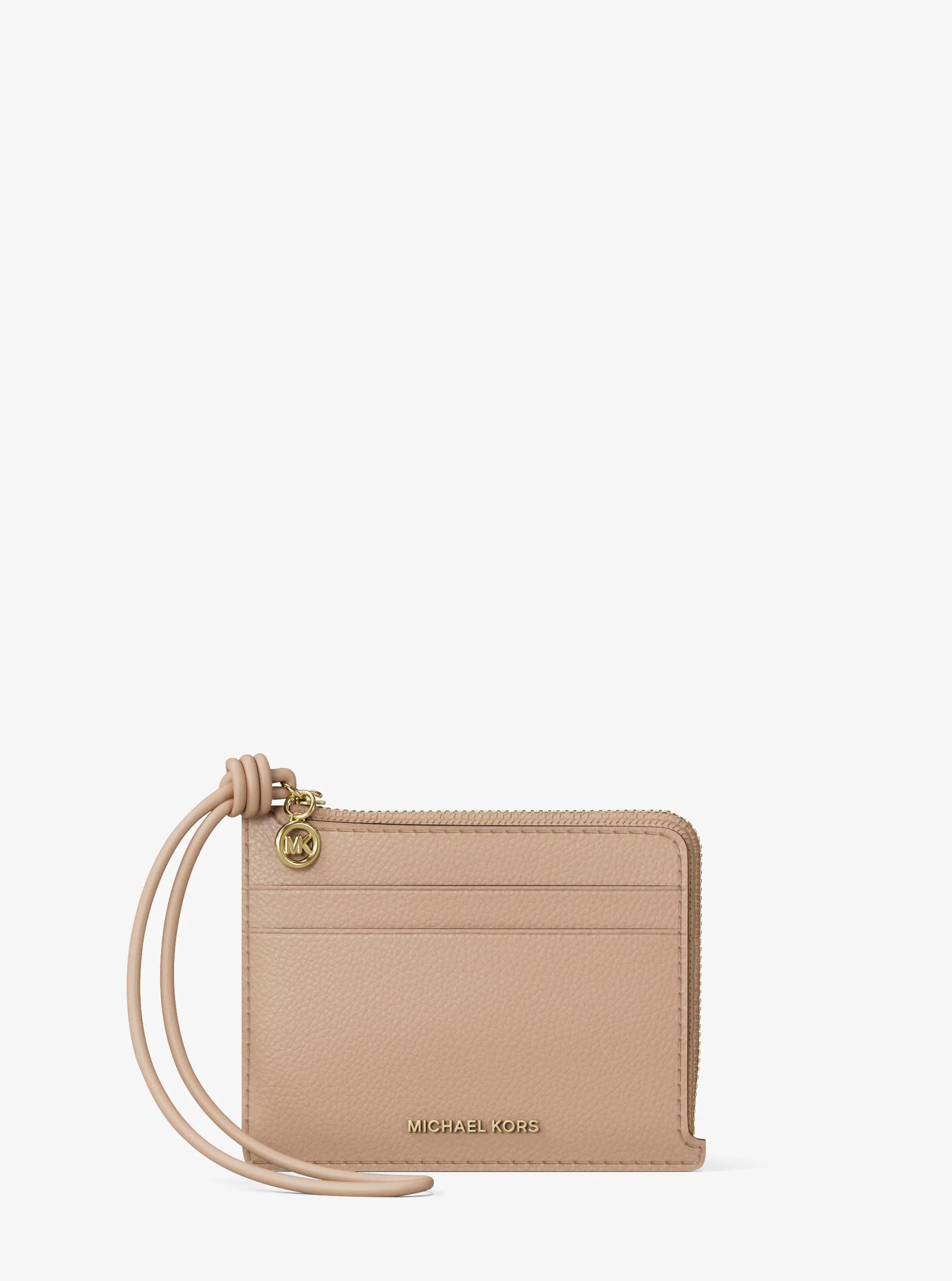 Michael Kors Jet Set Small Pebbled Leather Card Case Wristlet In Brown