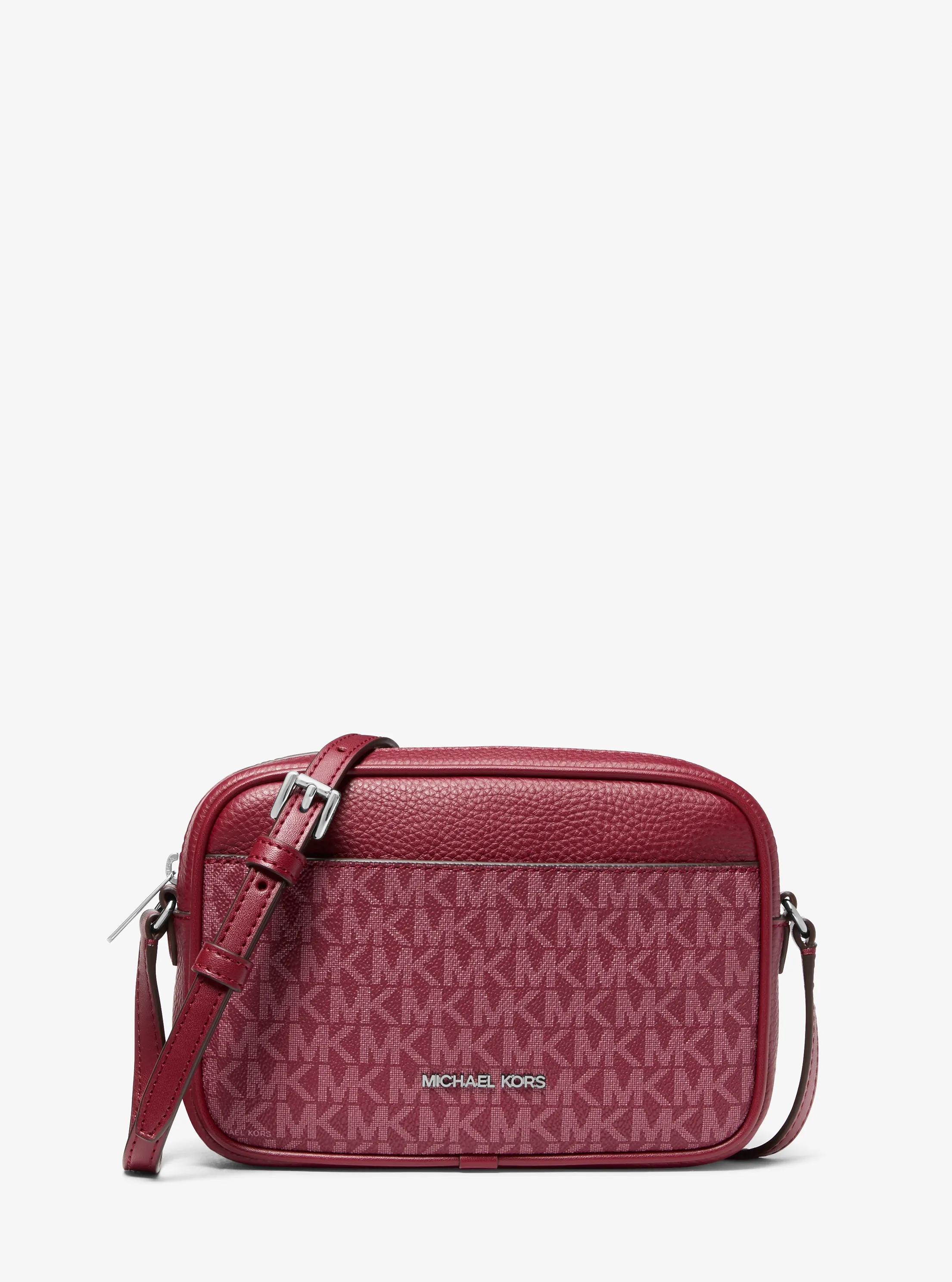 Jet Set Travel Small Signature Logo Camera Crossbody Bag in MAROON | Michael Kors