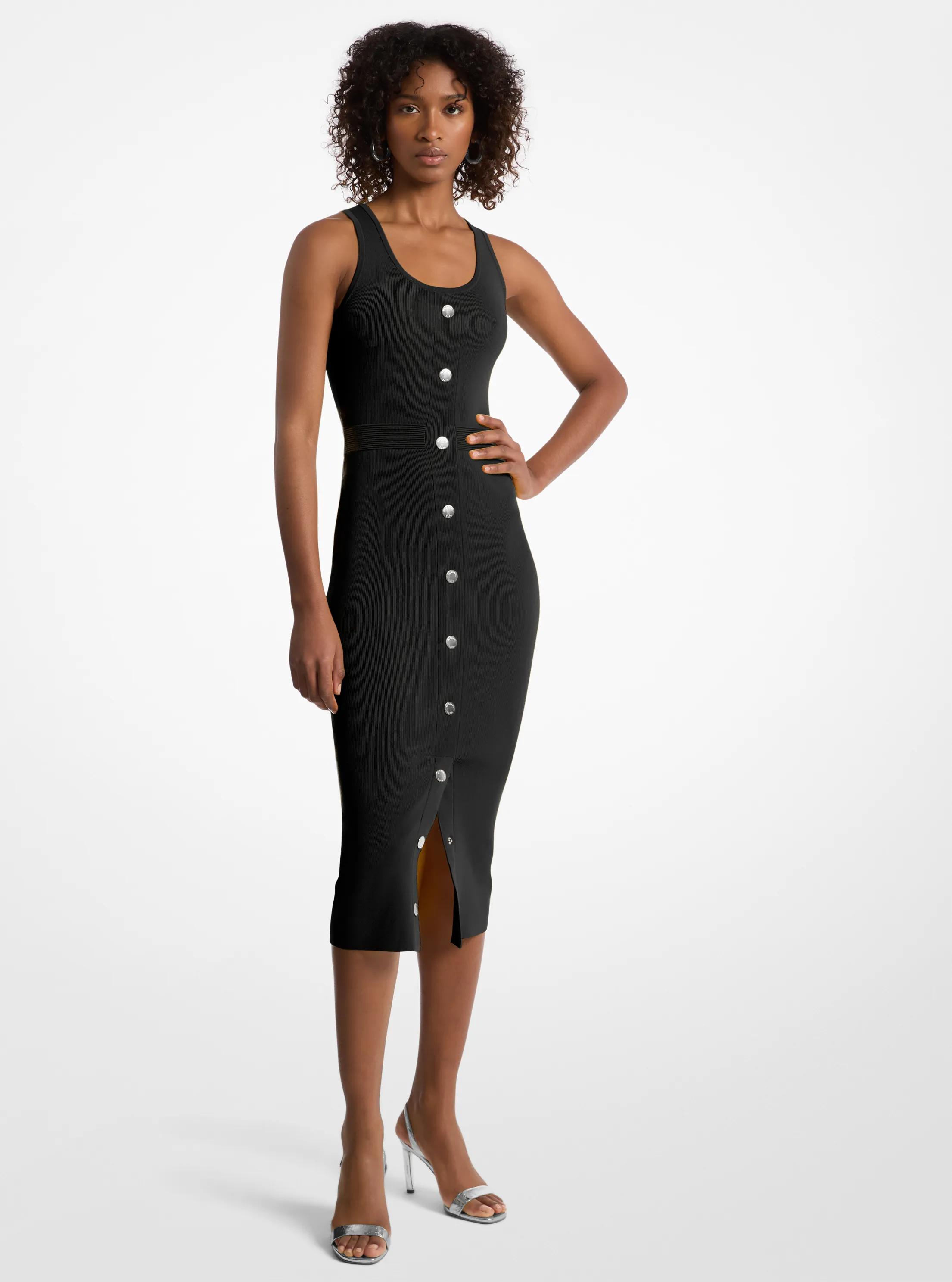 Vestido midi de tirantes en mezcla de viscosa el&aacute;stica in NEGRO | Michael Kors