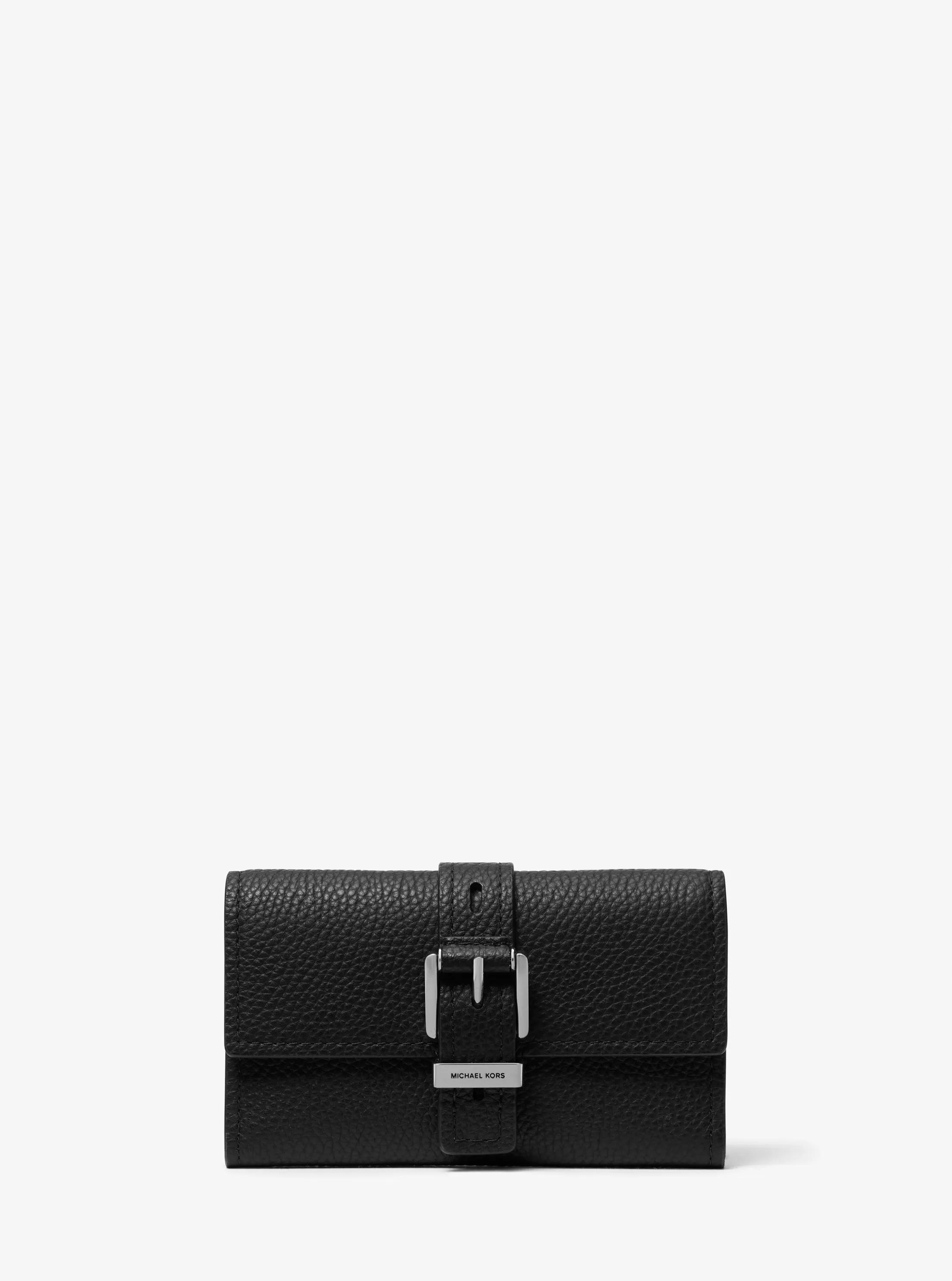 Portafoglio Nolita a tre ante medio in pelle martellata in NERO | Michael Kors