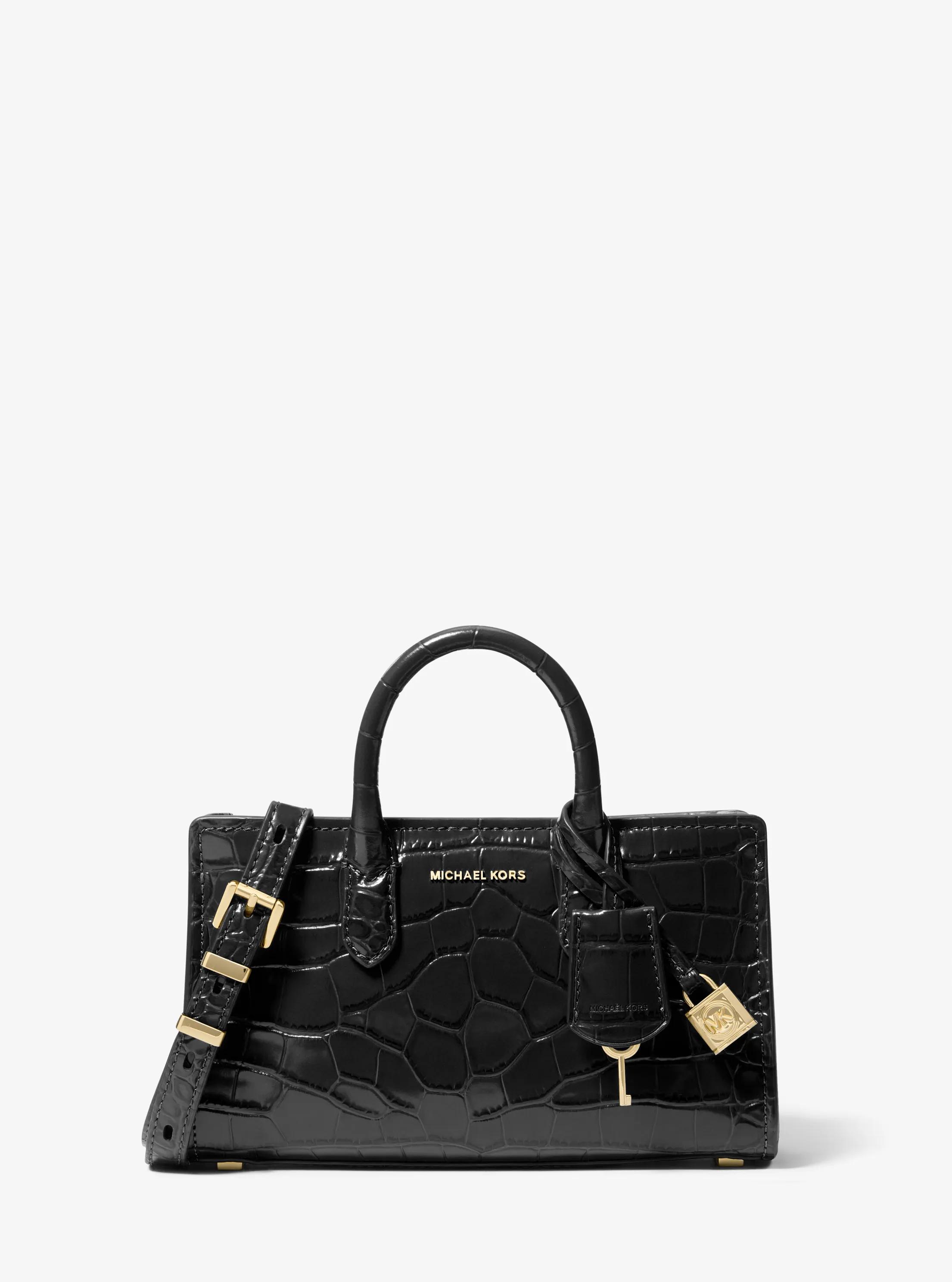 Scarlett Extra-Small Crocodile Embossed Leather Crossbody Bag in BLACK | Michael Kors