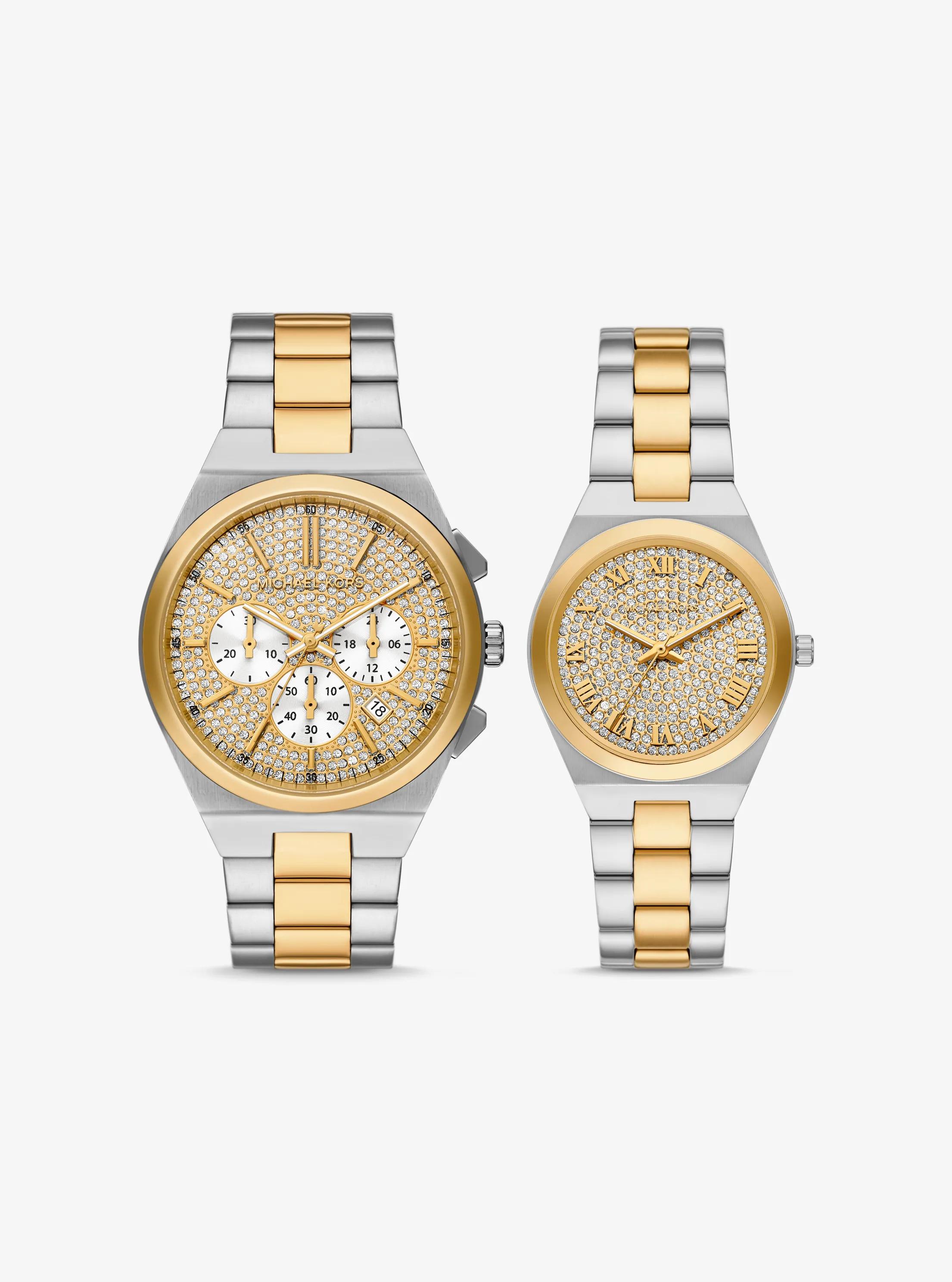Lennox His and Hers Pav&eacute; Two-Tone Watch Set in TWO TONE | Michael Kors