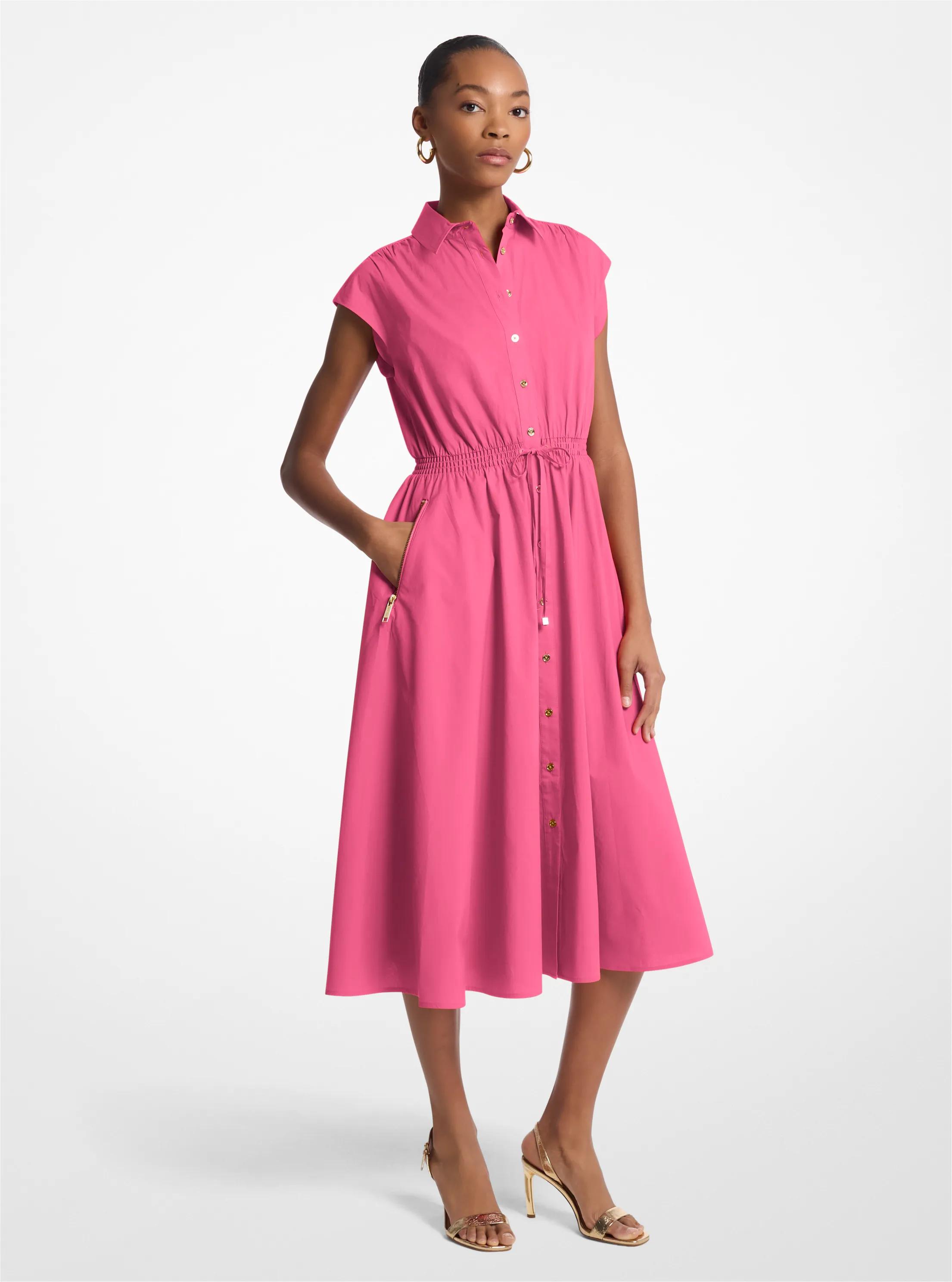 Stretch Cotton Poplin Midi Dress in HIBISCUS | Michael Kors