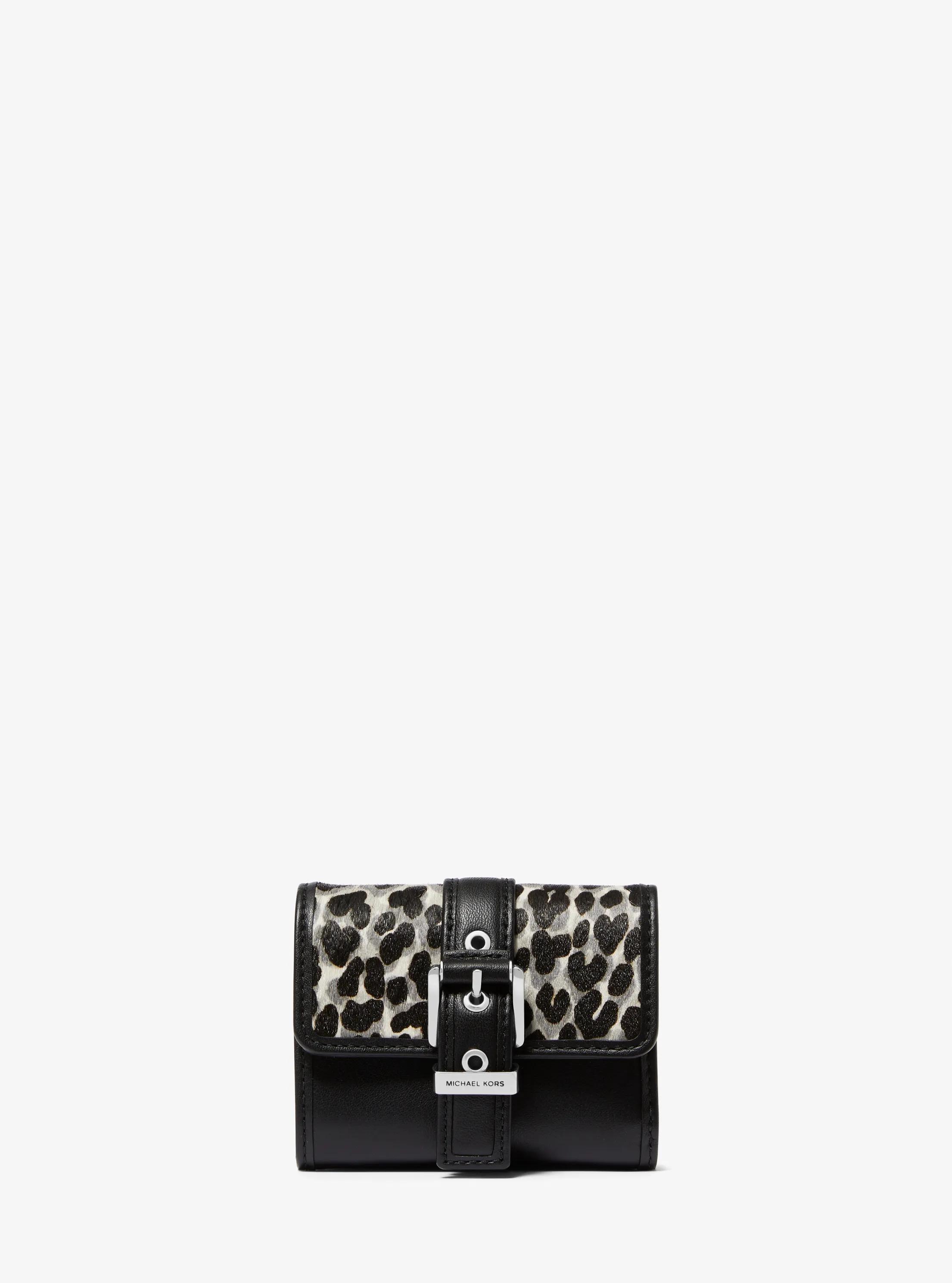 Colby Small Leopard Print Calf Hair Tri-Fold Wallet