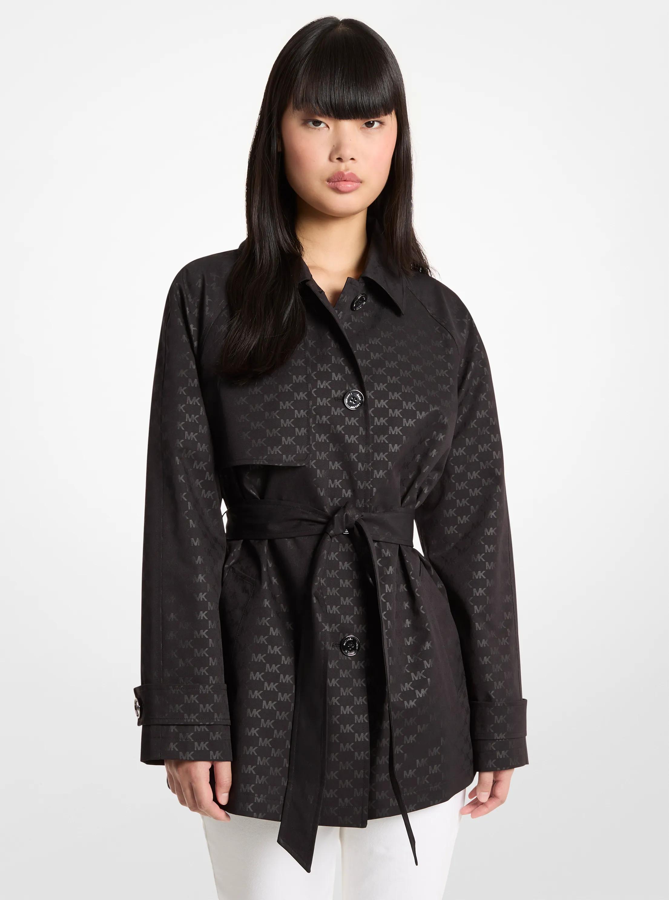 Cropped Logo Print Woven Trench Coat in BLACK | Michael Kors