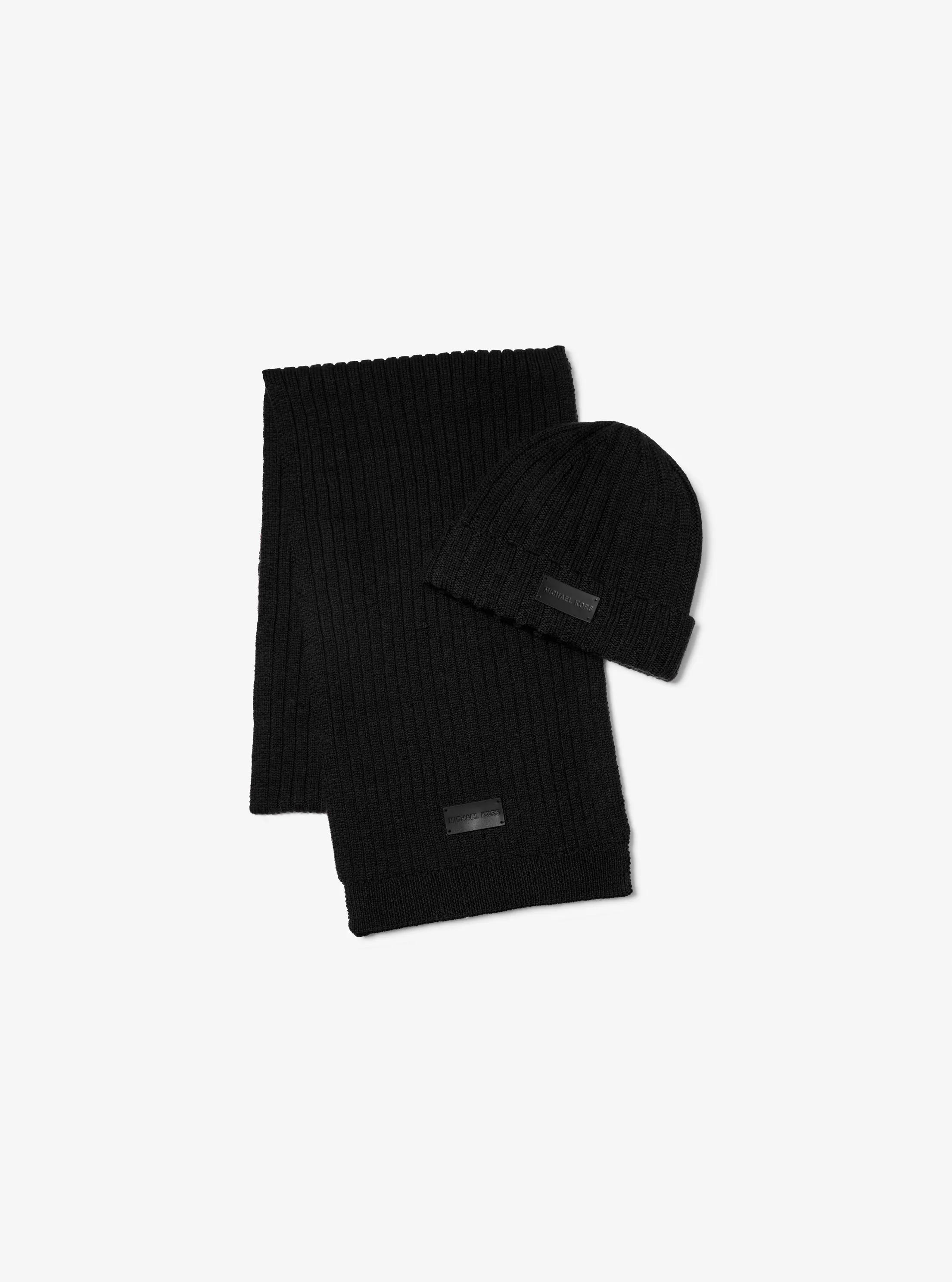 MK Ensemble bonnet et écharpe en tricot côtelé - Noir - Michael Kors