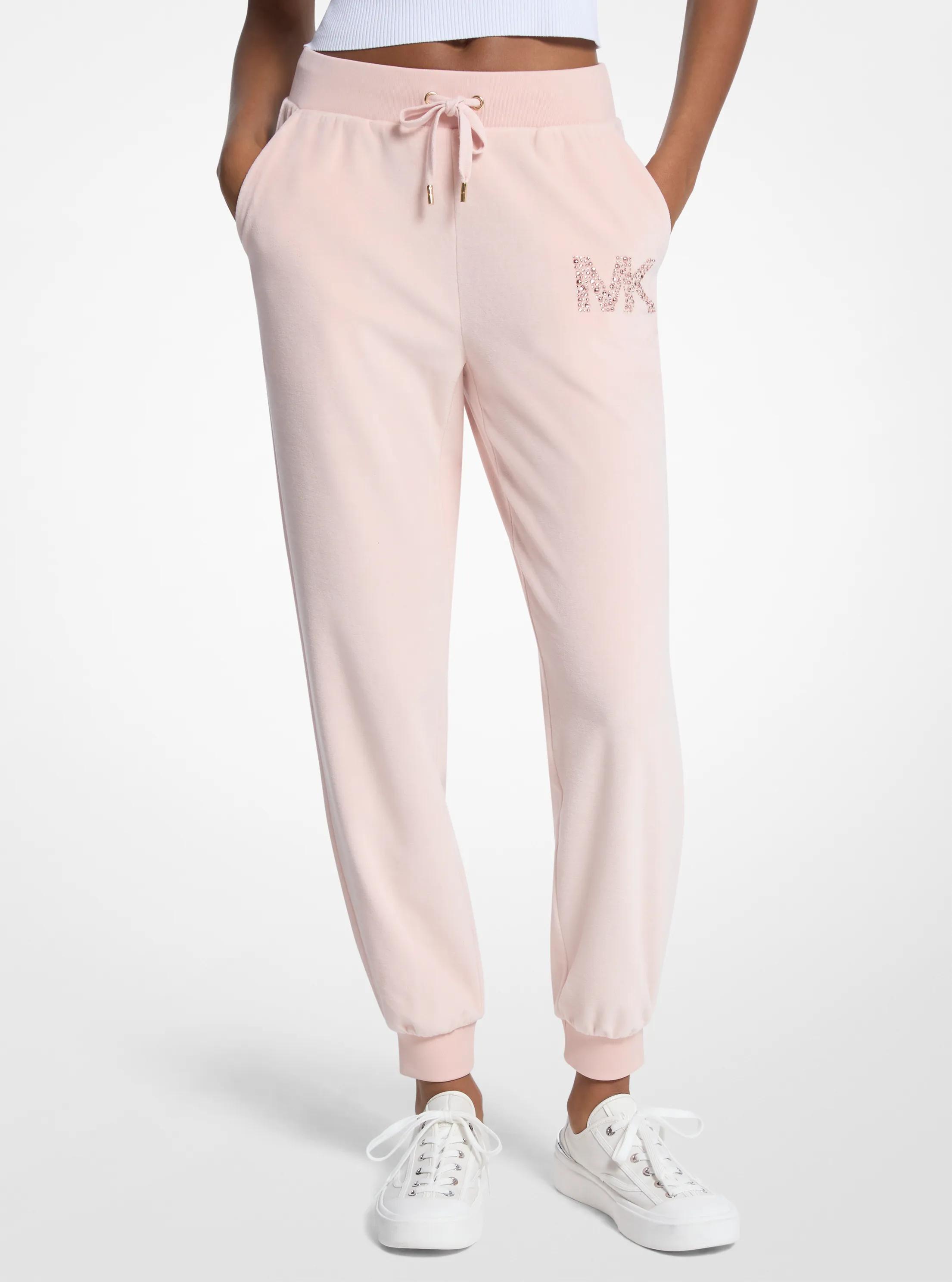 Embellished Logo Velour Joggers in POWDER BLUSH | Michael Kors