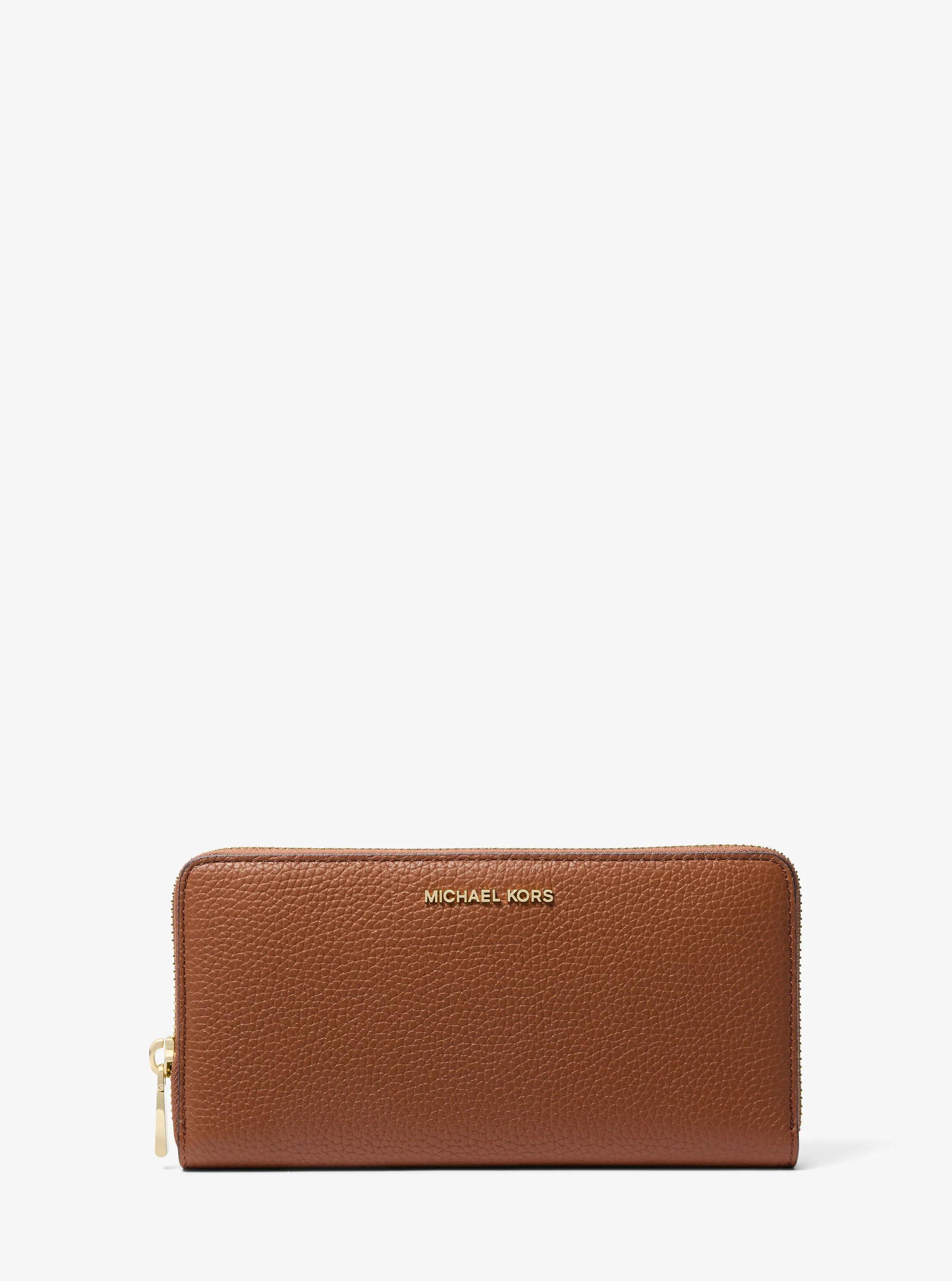 Jet Set Large Pebbled Leather Wallet in LUGGAGE | Michael Kors